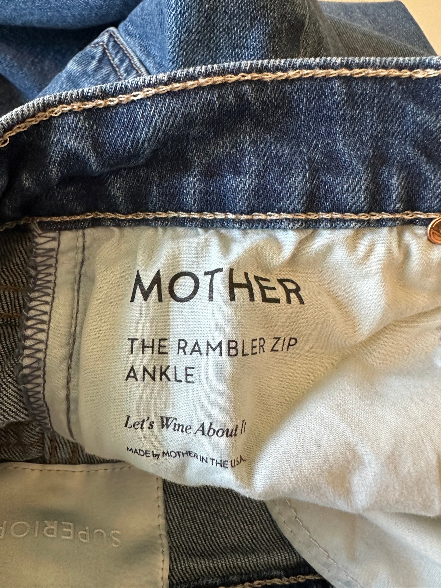 Mother Rambler Zip Ankle Jeans in Let's Wine About It | Size 28