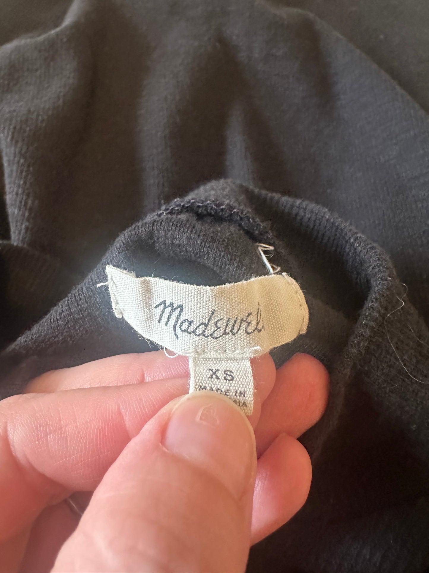 Madewell Black Cotton Waffle Long Sleeve T-Shirt | Size XS