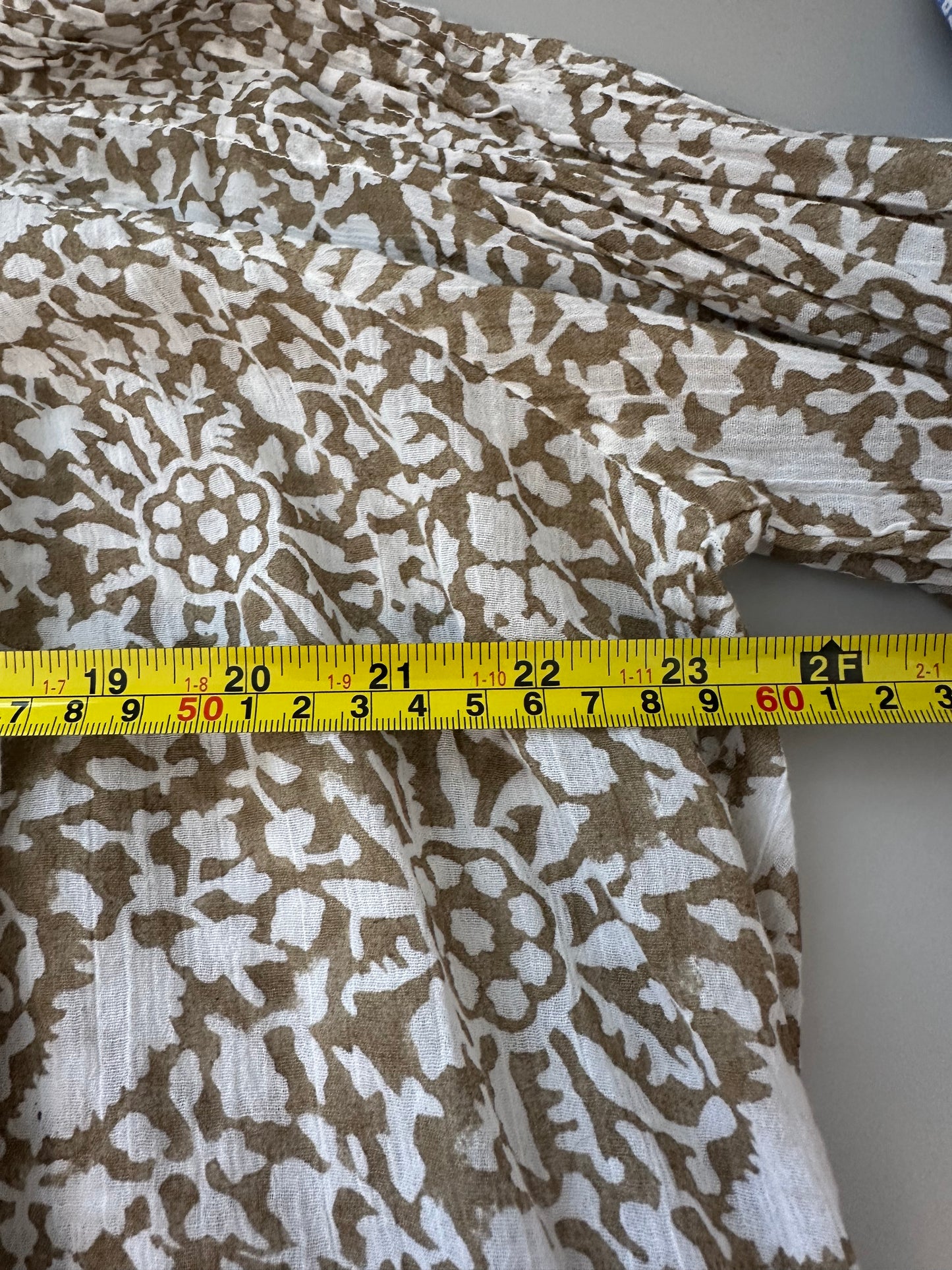 Roller Rabbit My Jamuna Tan Printed Pom Pom Blouse | Size Large