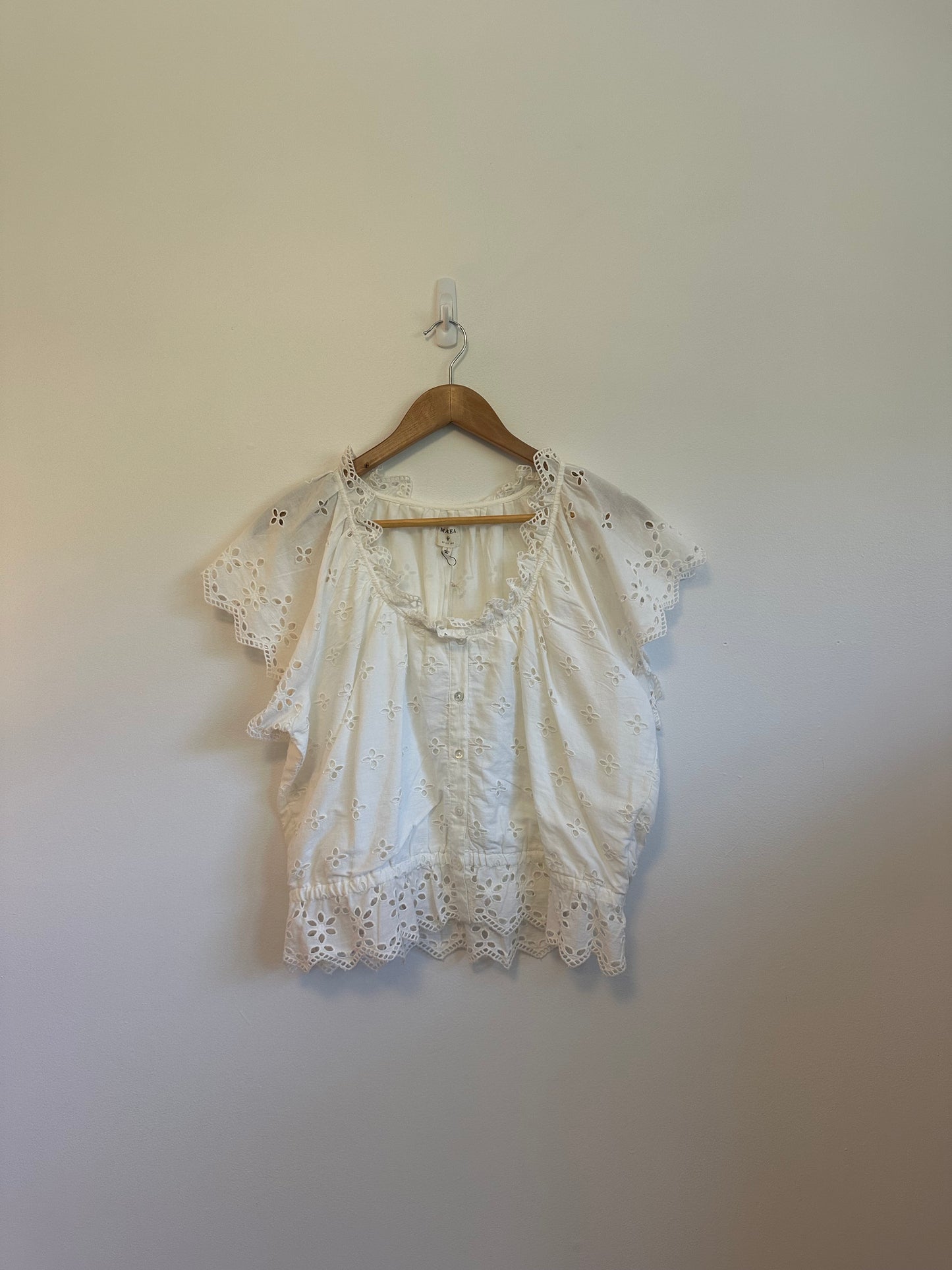 NWT Marea Erin Cotton Eyelet Top in White | Size Large