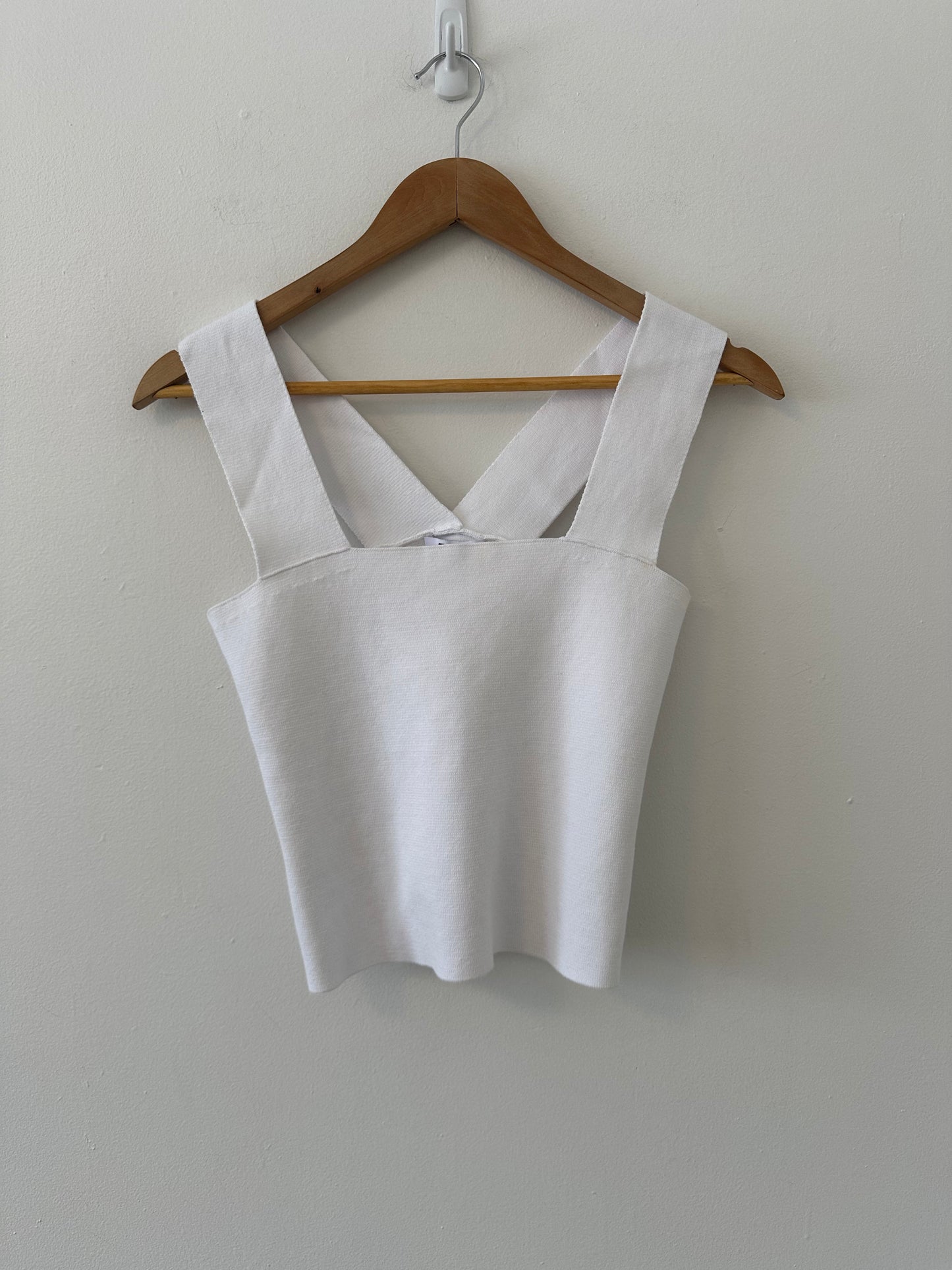 525 America Wide Strap Square Neck Knit Tank Top in Bleach White | Size Medium