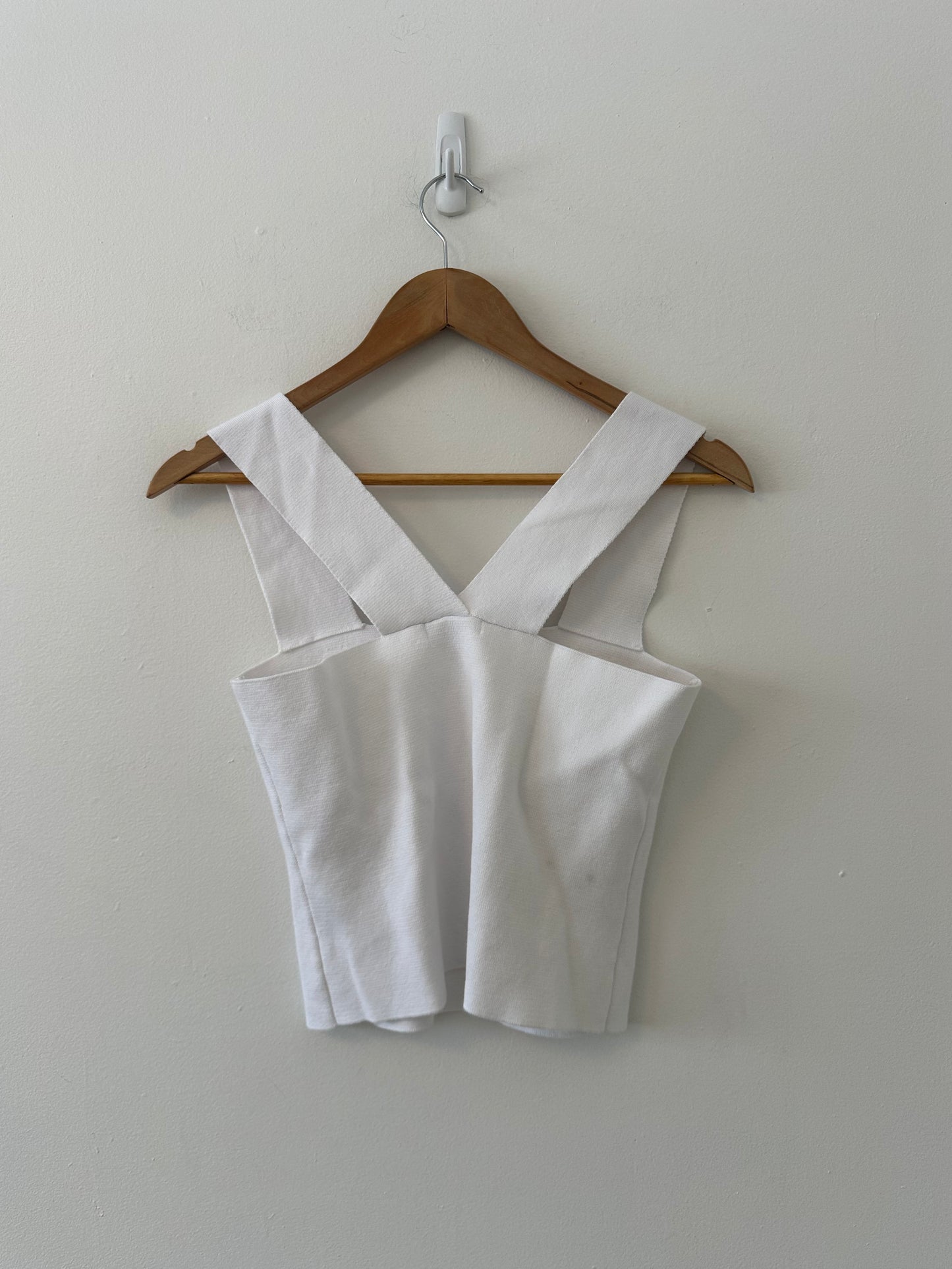 525 America Wide Strap Square Neck Knit Tank Top in Bleach White | Size Medium