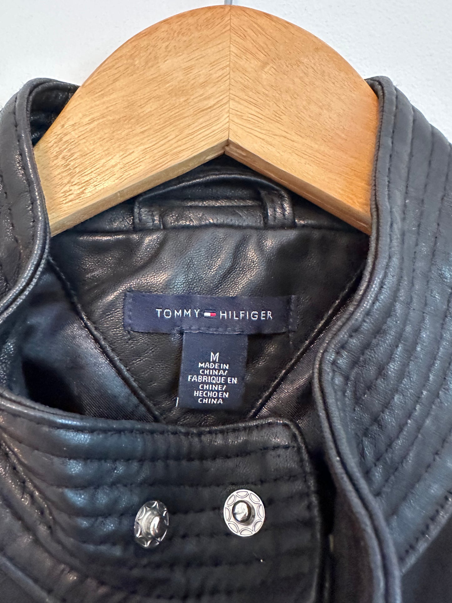 Tommy Hilfiger Black Leather Moto Jacket | Size Medium