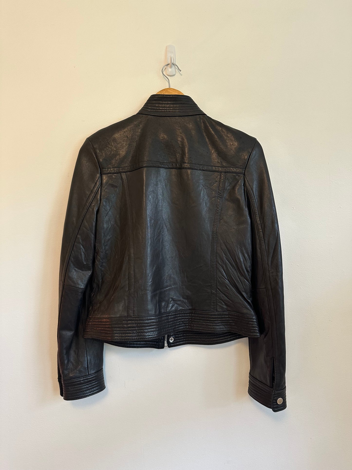 Tommy Hilfiger Black Leather Moto Jacket | Size Medium