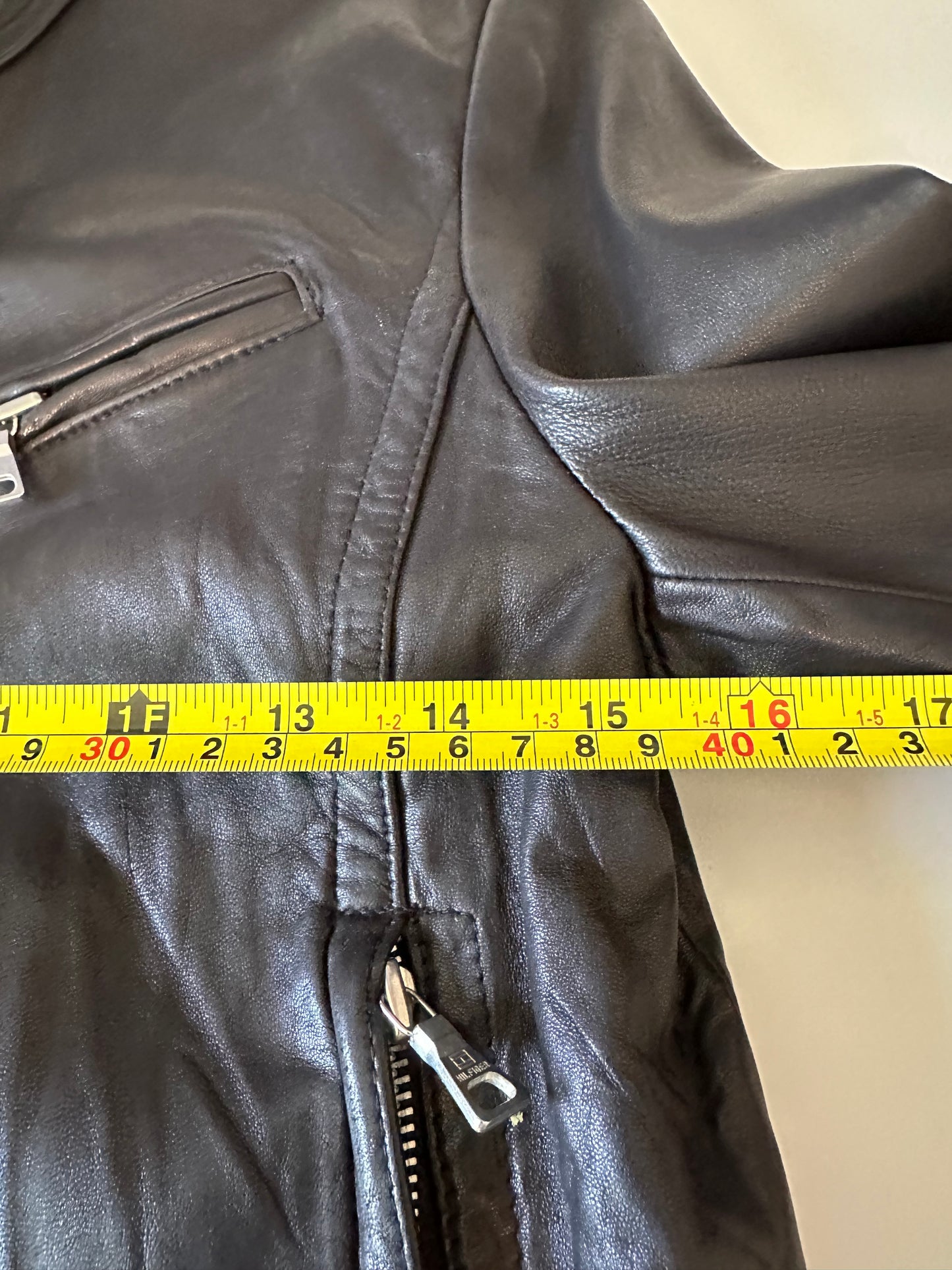 Tommy Hilfiger Black Leather Moto Jacket | Size Medium