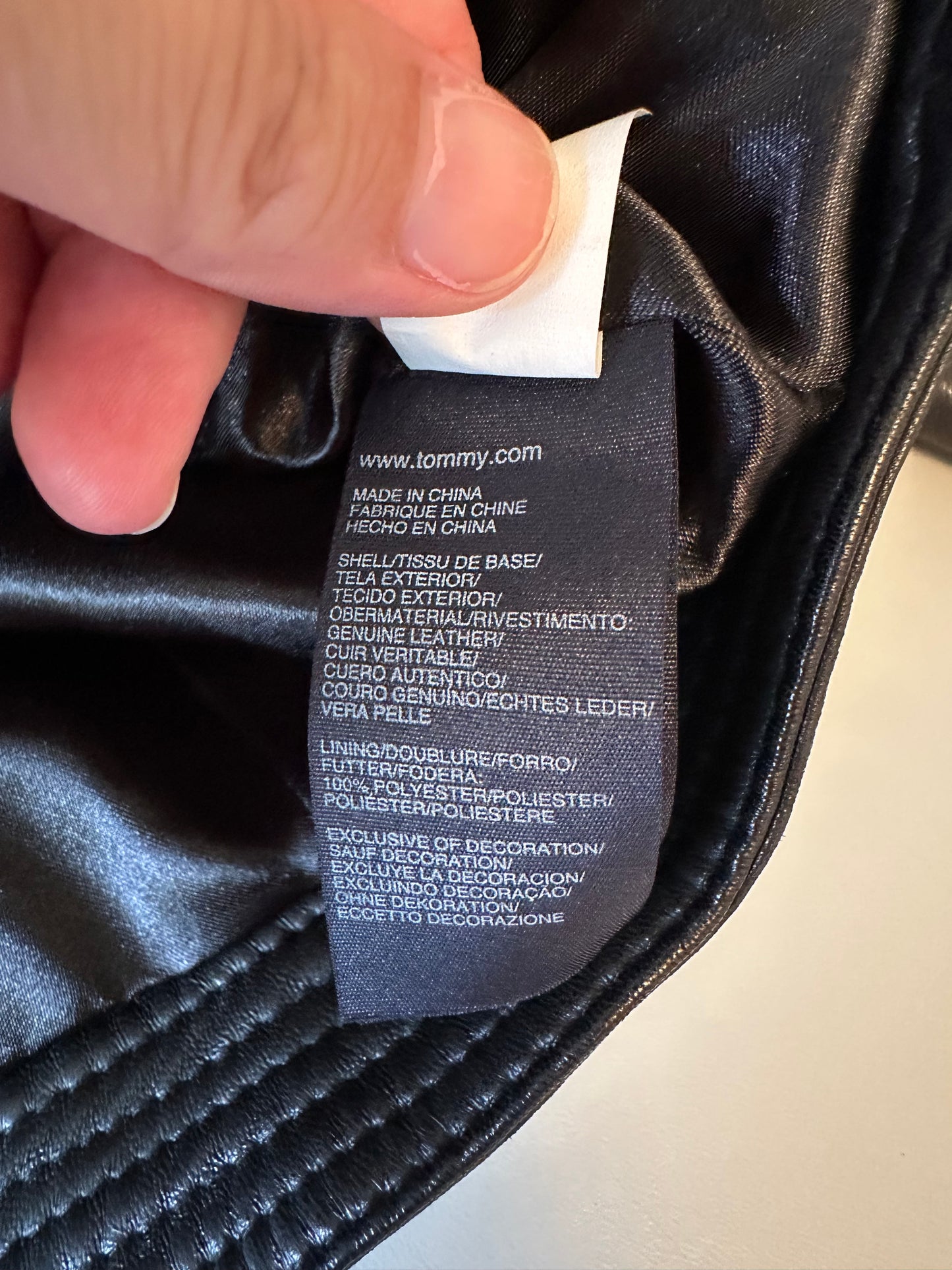 Tommy Hilfiger Black Leather Moto Jacket | Size Medium