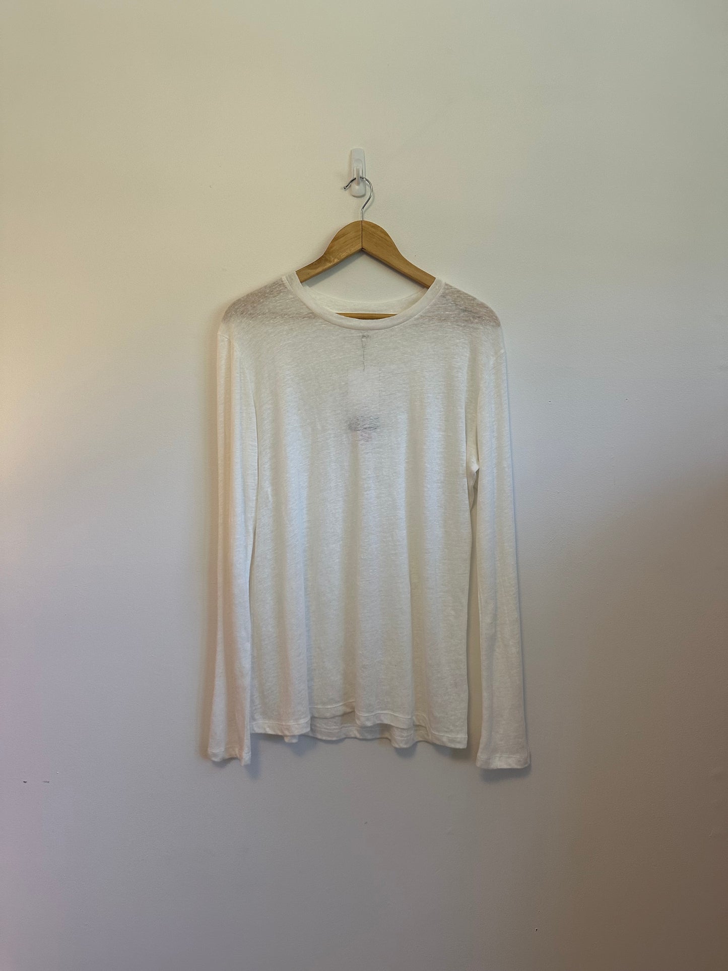 NWT Emerson Fry Linen Long Sleeve Crewneck White T-Shirt | Size Large