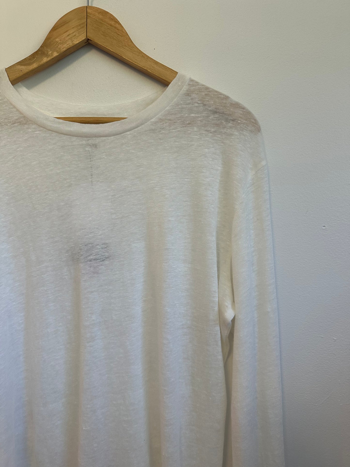 NWT Emerson Fry Linen Long Sleeve Crewneck White T-Shirt | Size Large