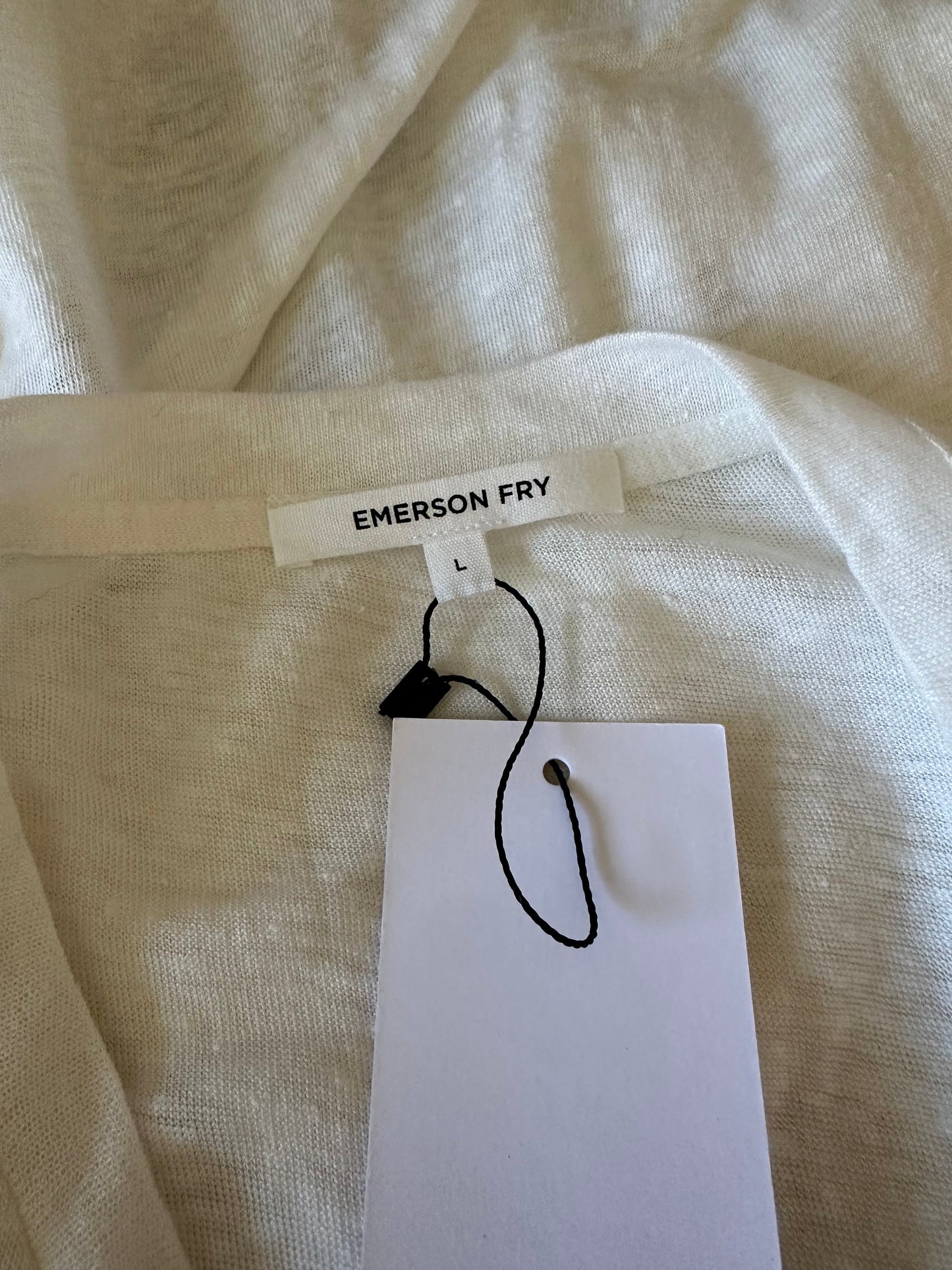NWT Emerson Fry Linen Long Sleeve Crewneck White T-Shirt | Size Large
