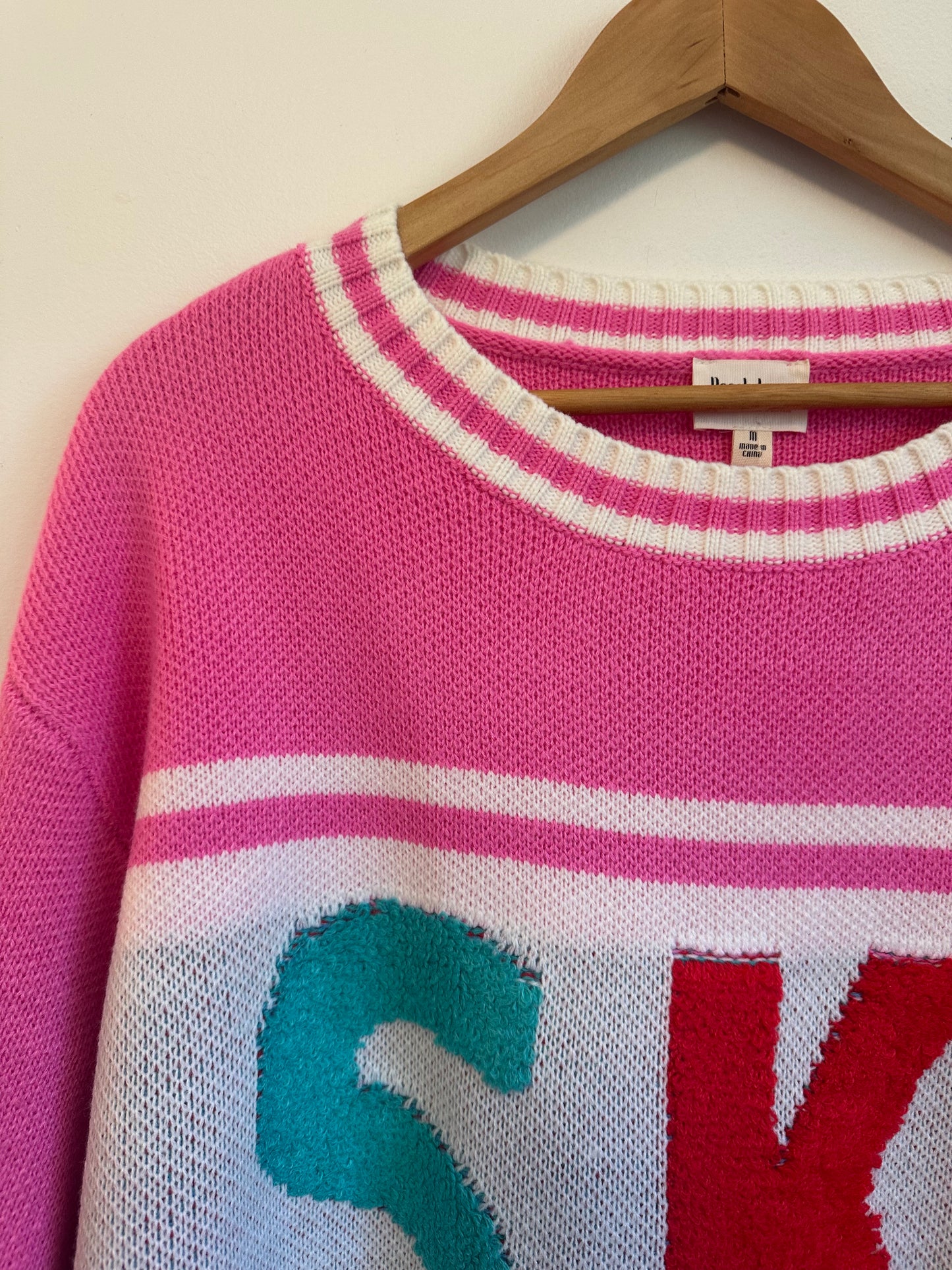 NWT Peach Love Oversized Neon Pink Ski Logo Sweater | Size Medium