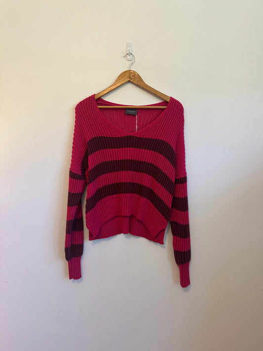 NWT Wooden Ships Teddy Striped Cropped V-Neck Cotton Sweater | Size XS