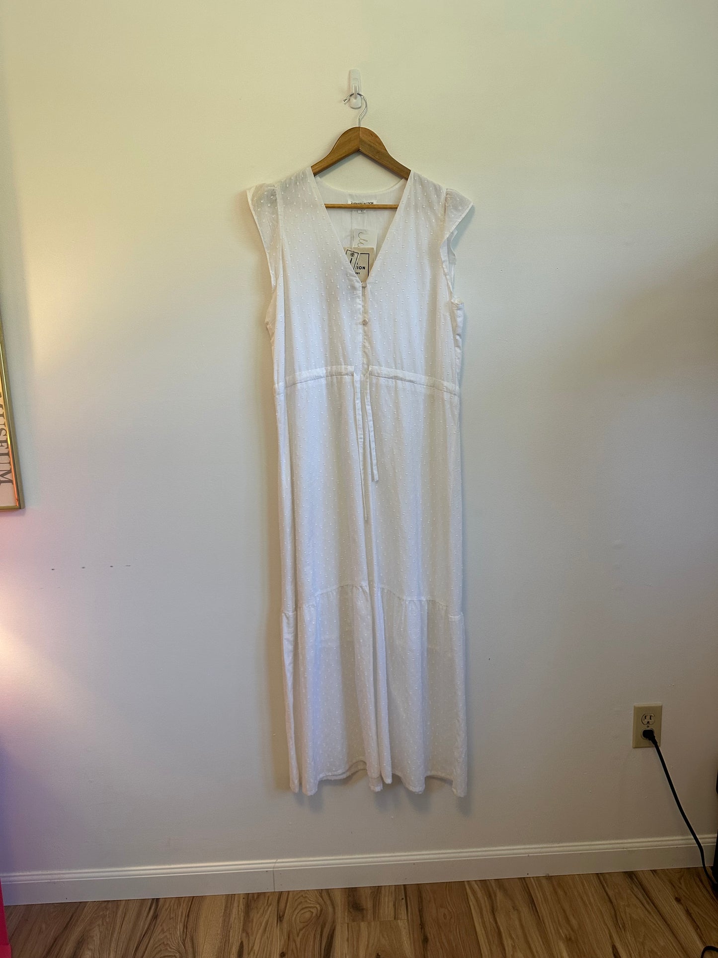 NWT Emerson Fry White Swiss Dot Cotton Dress | Size Large