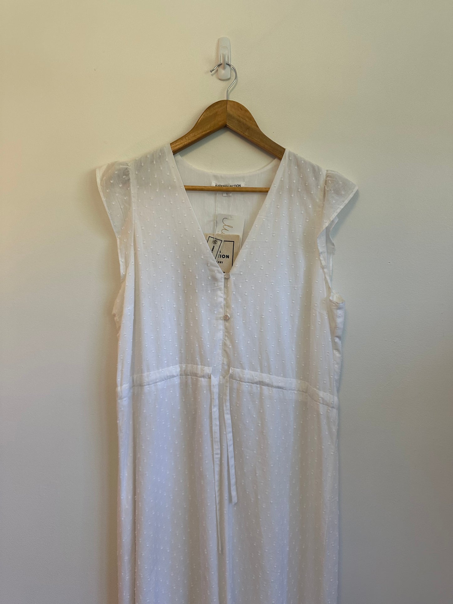 NWT Emerson Fry White Swiss Dot Cotton Dress | Size Large