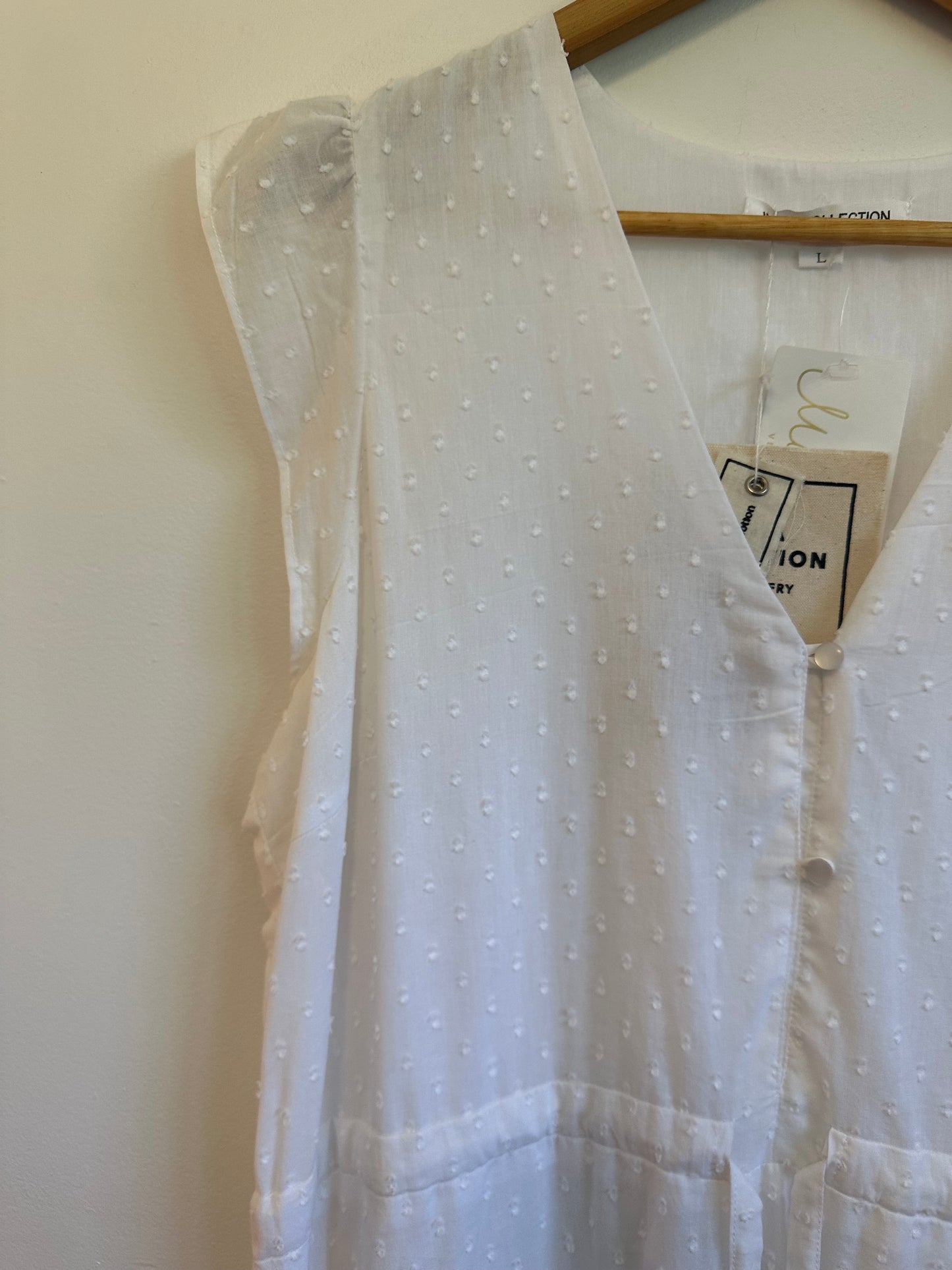 NWT Emerson Fry White Swiss Dot Cotton Dress | Size Large