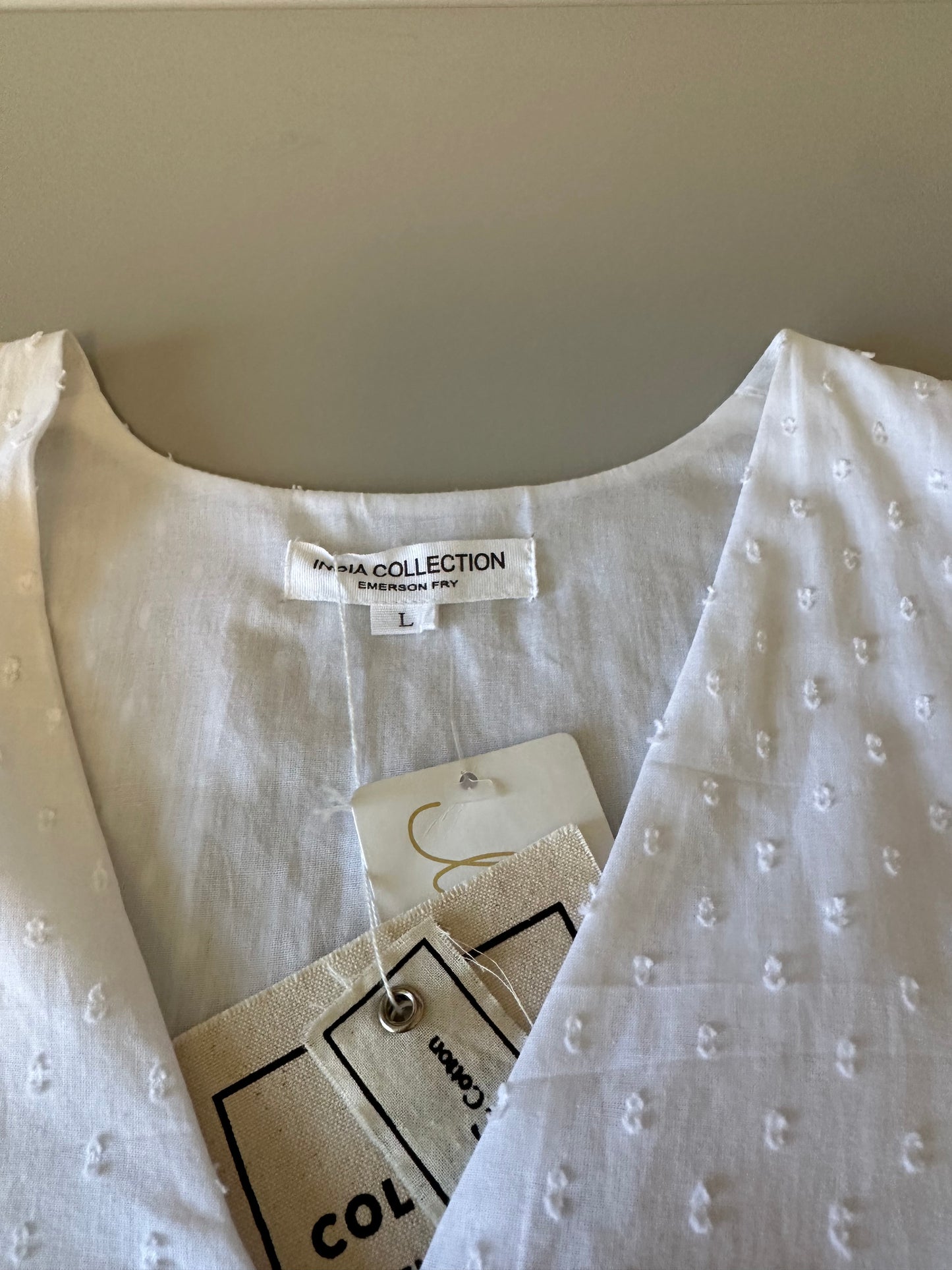 NWT Emerson Fry White Swiss Dot Cotton Dress | Size Large