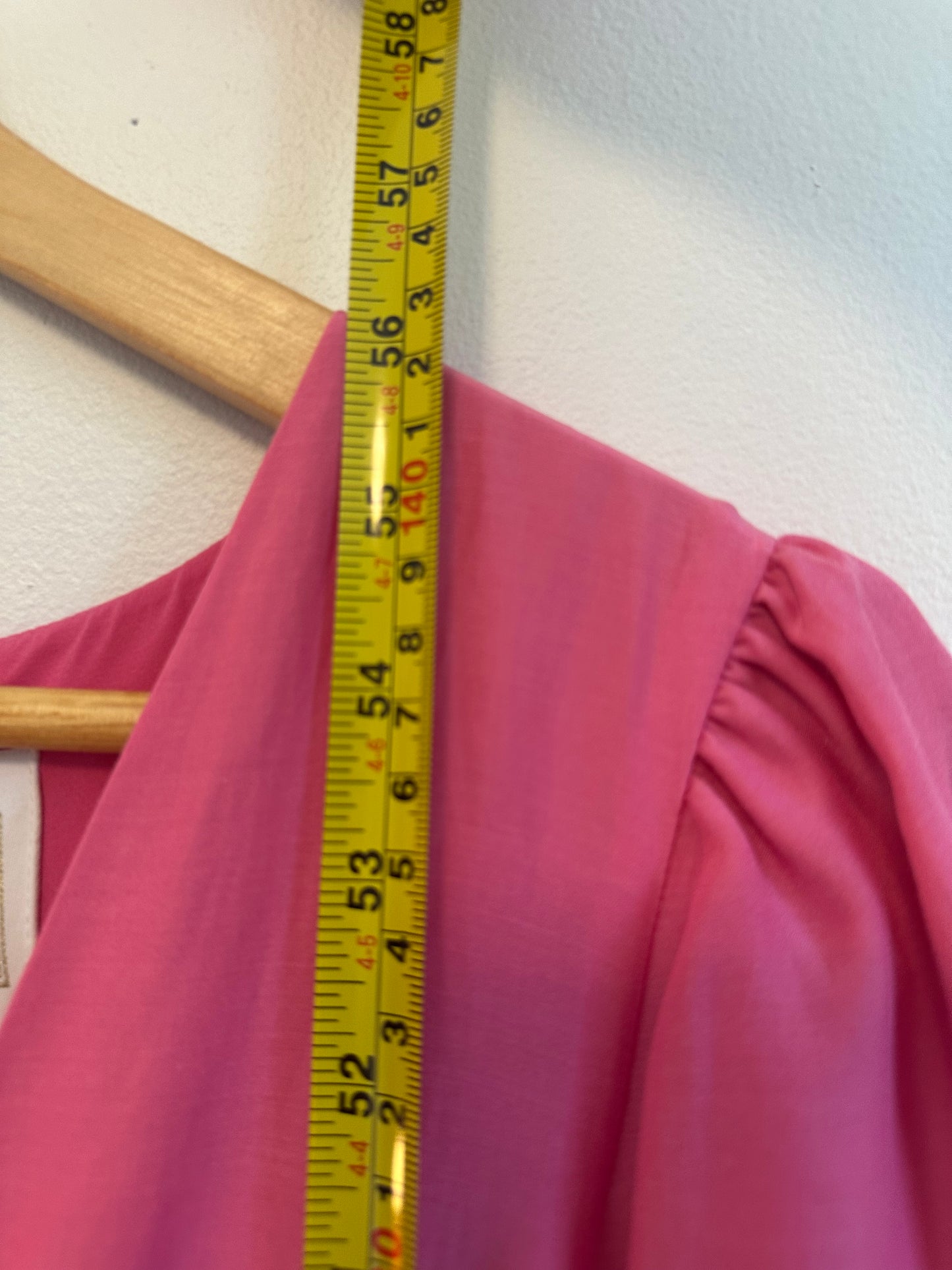 NWT Sail To Sable Puff Sleeve Silk and Cotton Maxi Dress in Hibiscus Pink | Med