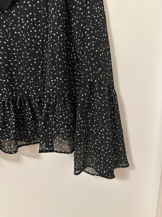 Cupcakes & Cashmere Bell Sleeve Blouse in Black with Star Print | Size Medium