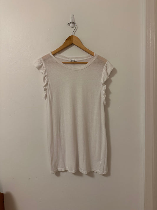 LA Made Muscle Tank With Shoulder Ruffles in Soft White | Size Medium