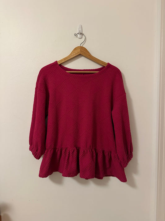 Anthropologie Maeve Mikayla Textured Peplum Top in Hot Pink | Size Small