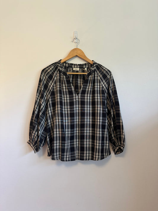 NWT Faherty Portia Black and White Popover Blouse | Size Medium