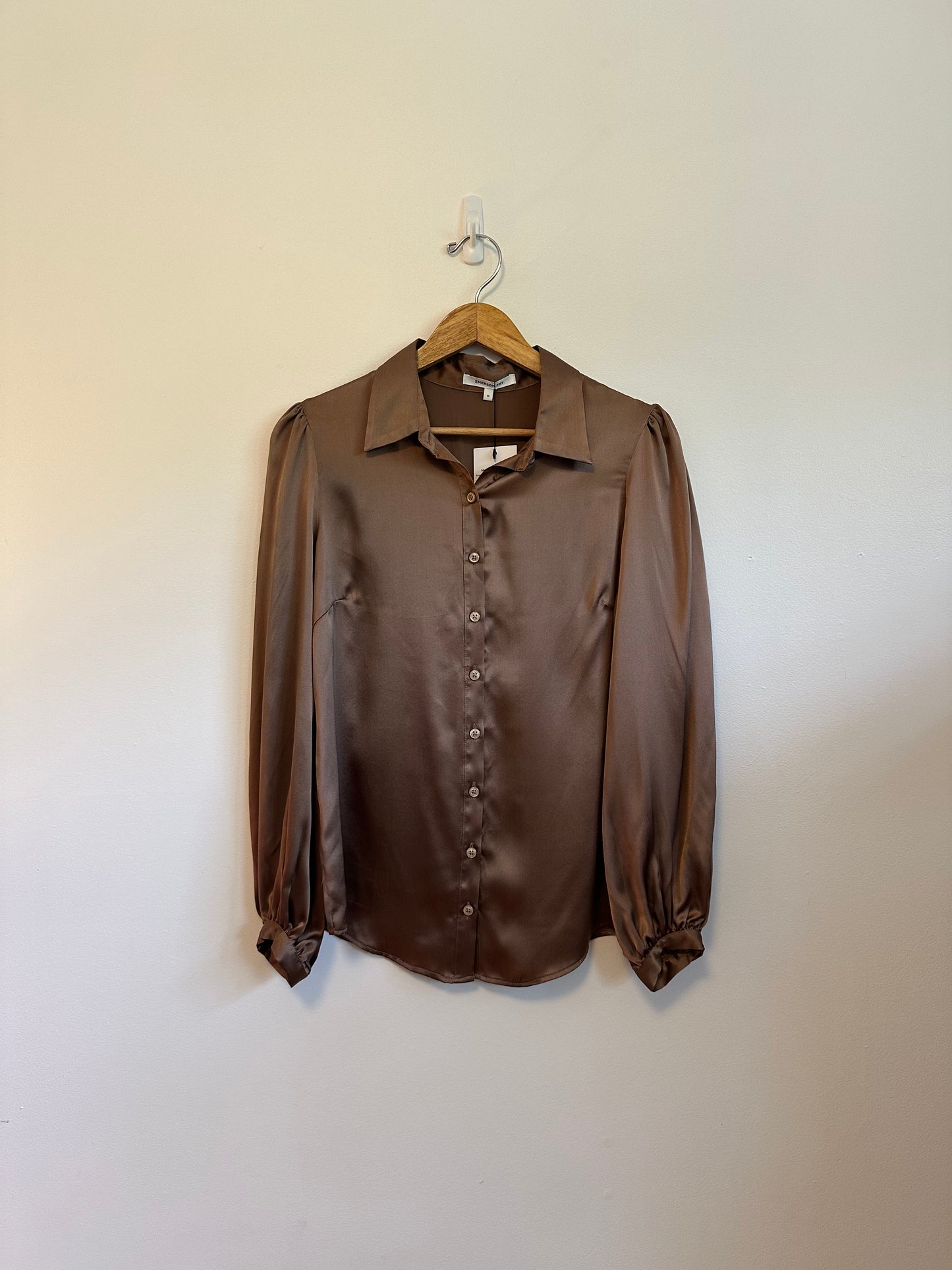 NWT Emerson Fry Silk Frankie Blouse in Latte Brown | Size Medium