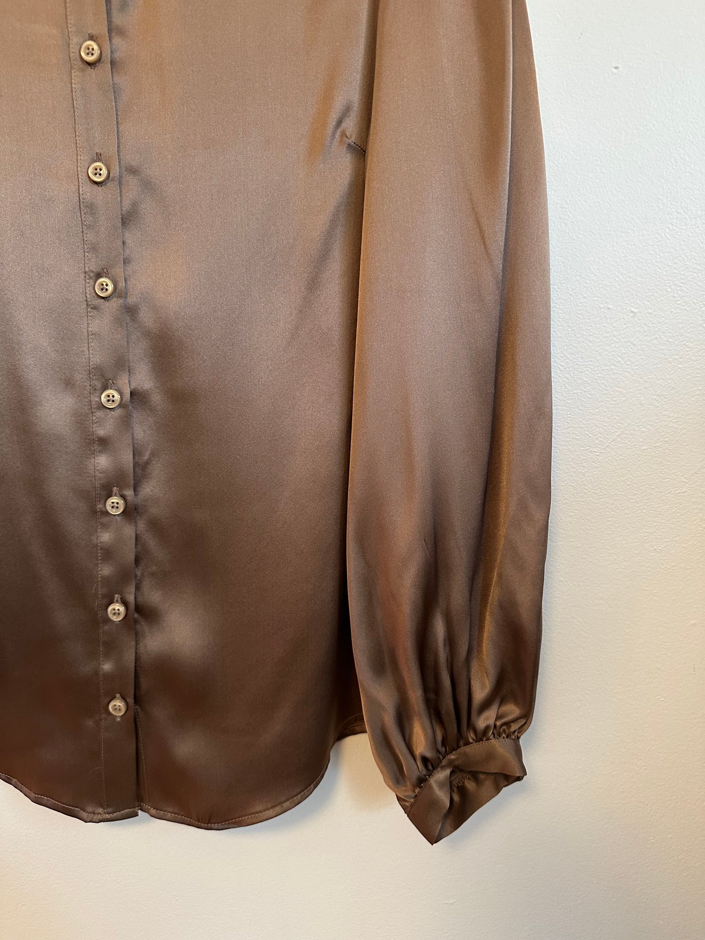 NWT Emerson Fry Silk Frankie Blouse in Latte Brown | Size Medium