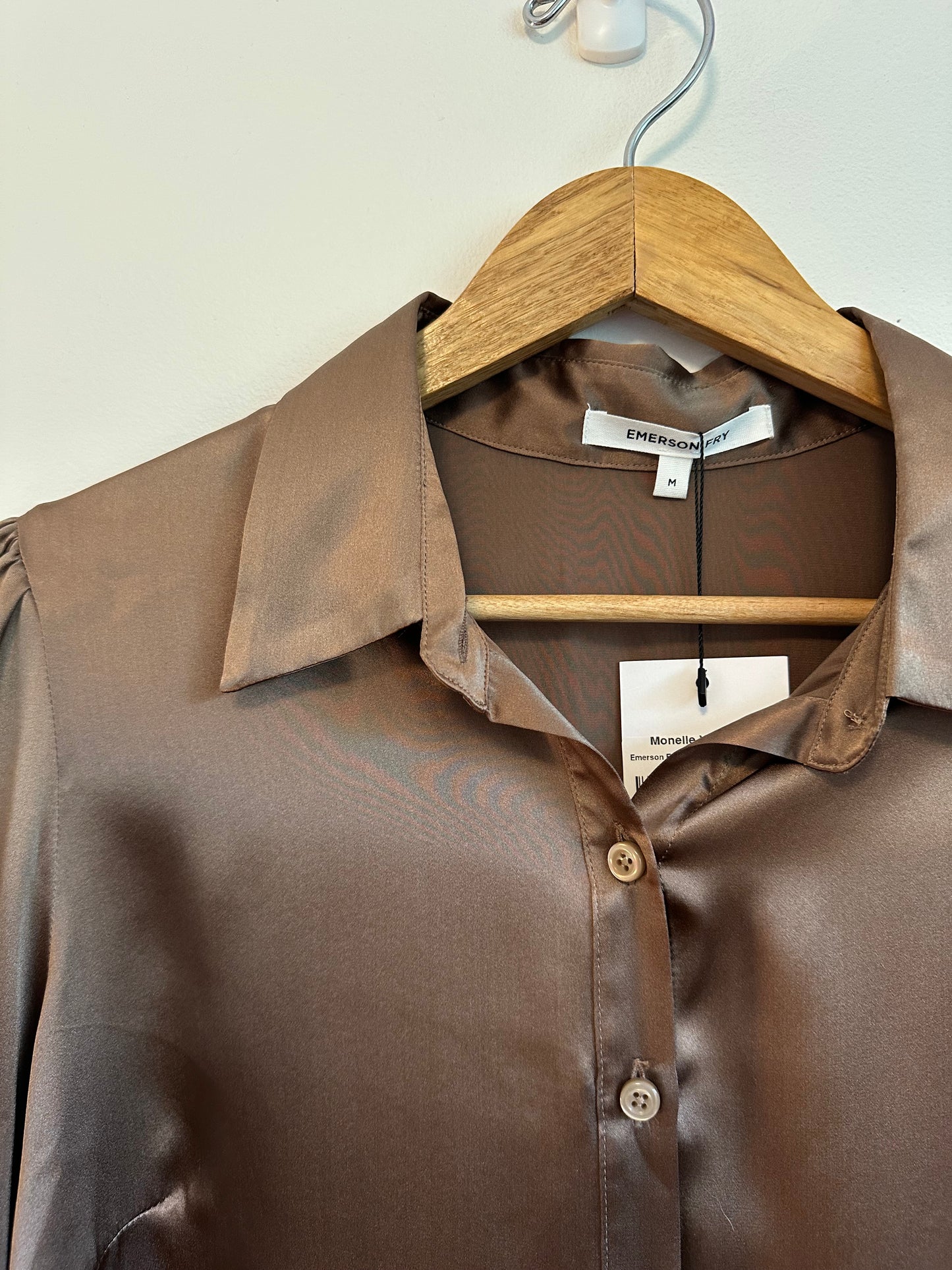 NWT Emerson Fry Silk Frankie Blouse in Latte Brown | Size Medium