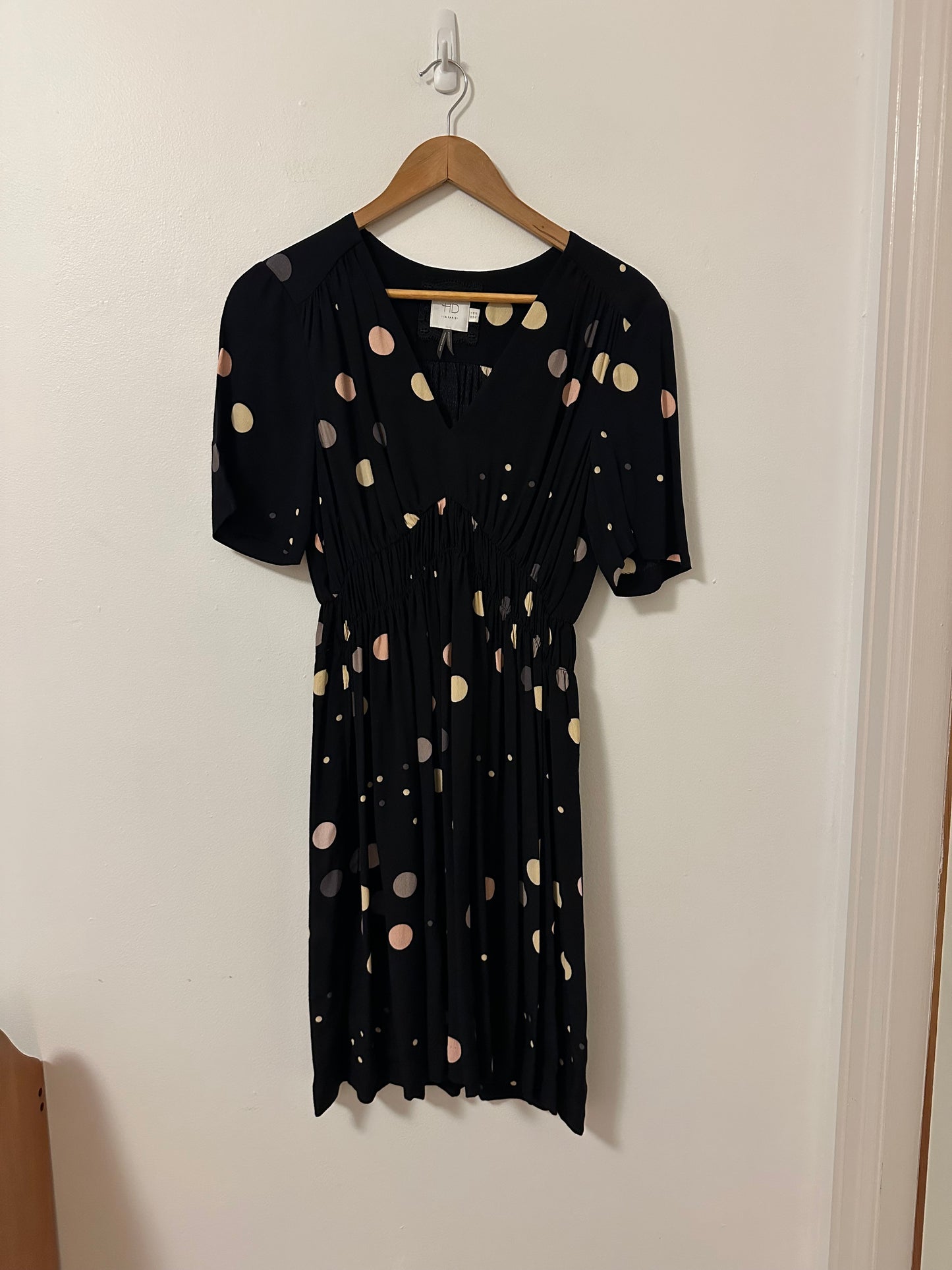 Anthropologie HD in Paris Felicity Mini Dress in Black with Metallic Polka Dots
