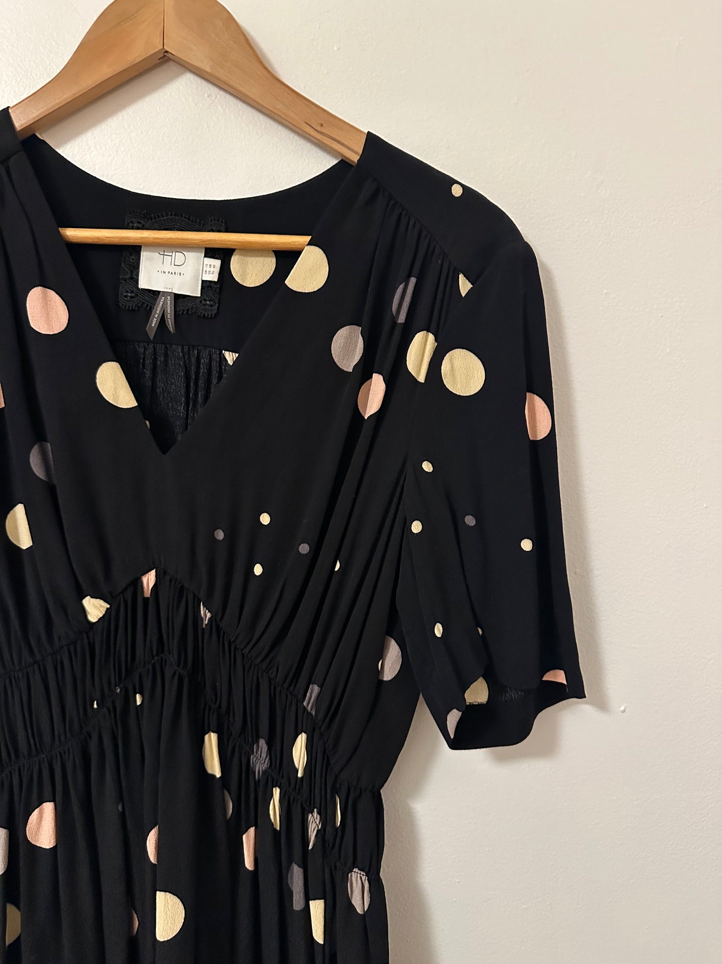 Anthropologie HD in Paris Felicity Mini Dress in Black with Metallic Polka Dots