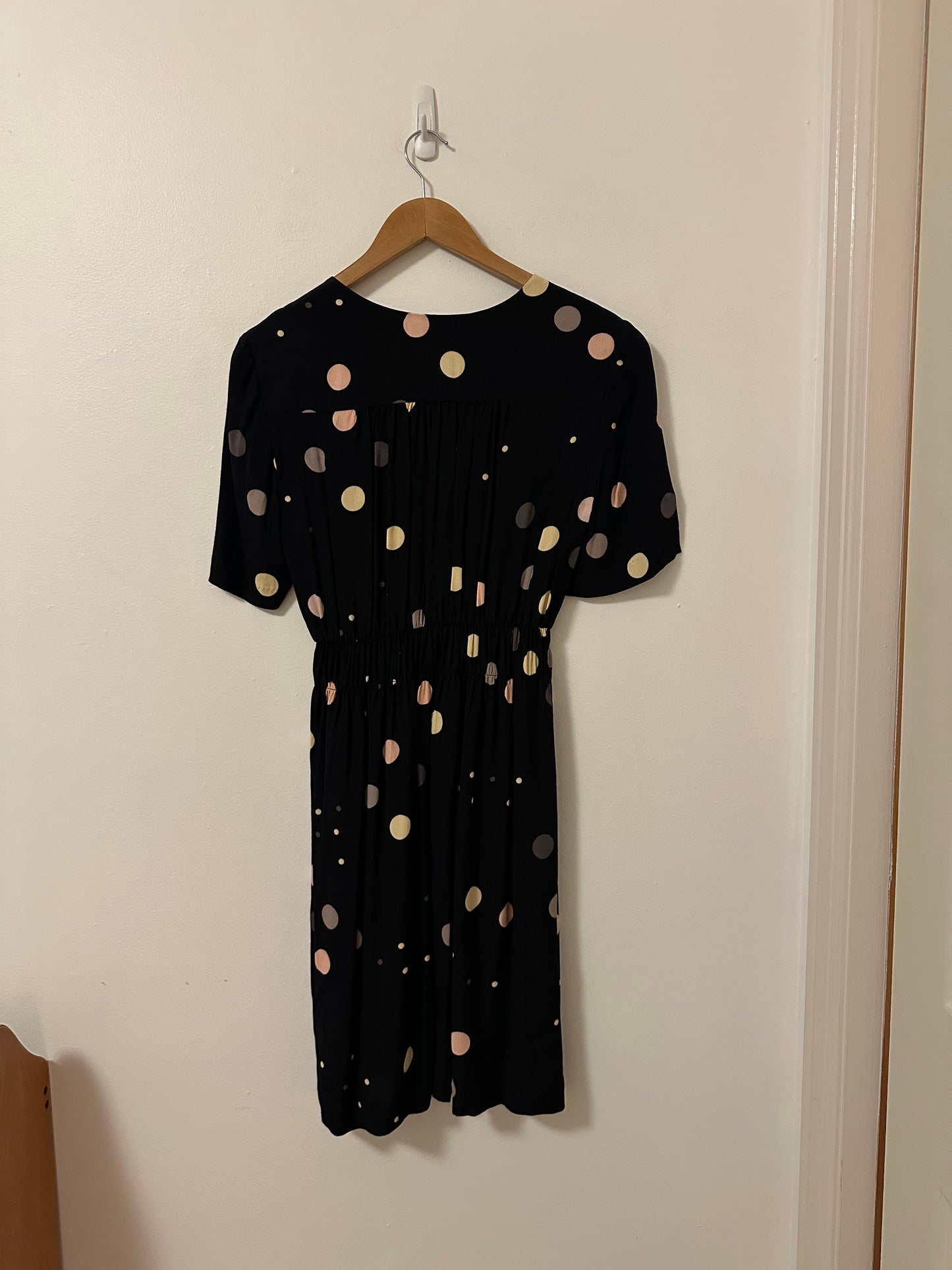 Anthropologie HD in Paris Felicity Mini Dress in Black with Metallic Polka Dots