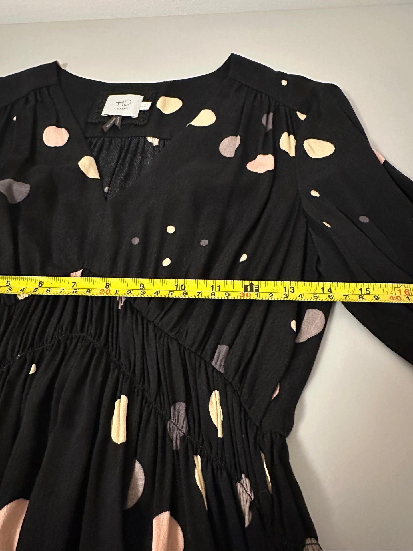 Anthropologie HD in Paris Felicity Mini Dress in Black with Metallic Polka Dots