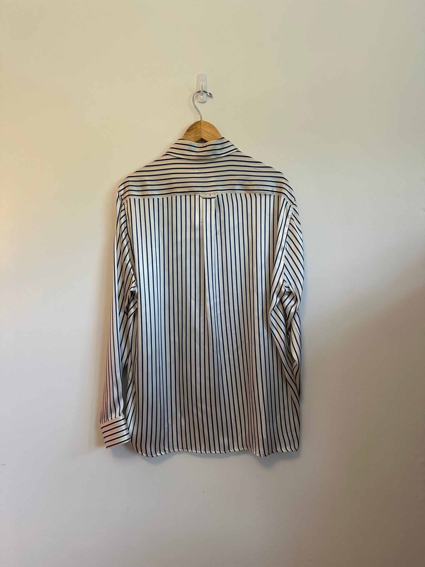 NWT Emerson Fry Silk Ryan Shirt in Ivory and Blue Stripe | Size Large