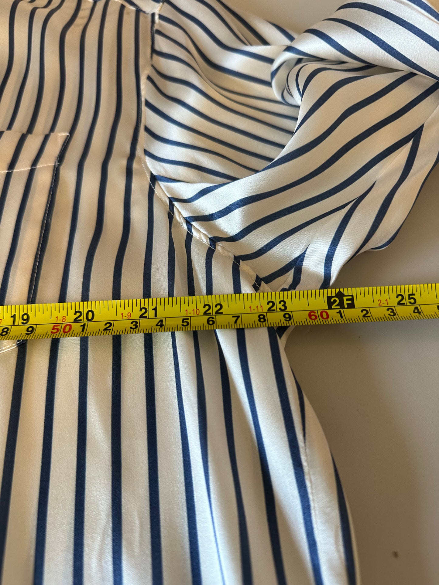 NWT Emerson Fry Silk Ryan Shirt in Ivory and Blue Stripe | Size Large