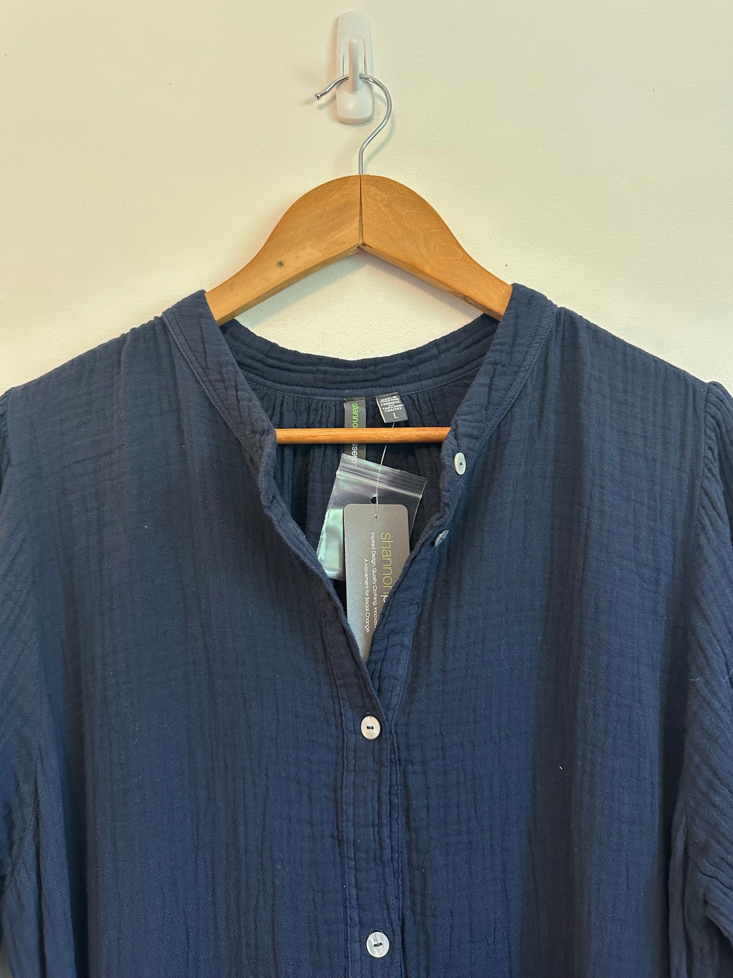 NWT Shannon Passero Cotton Gauze Button Front Dress in Blue | Size Large