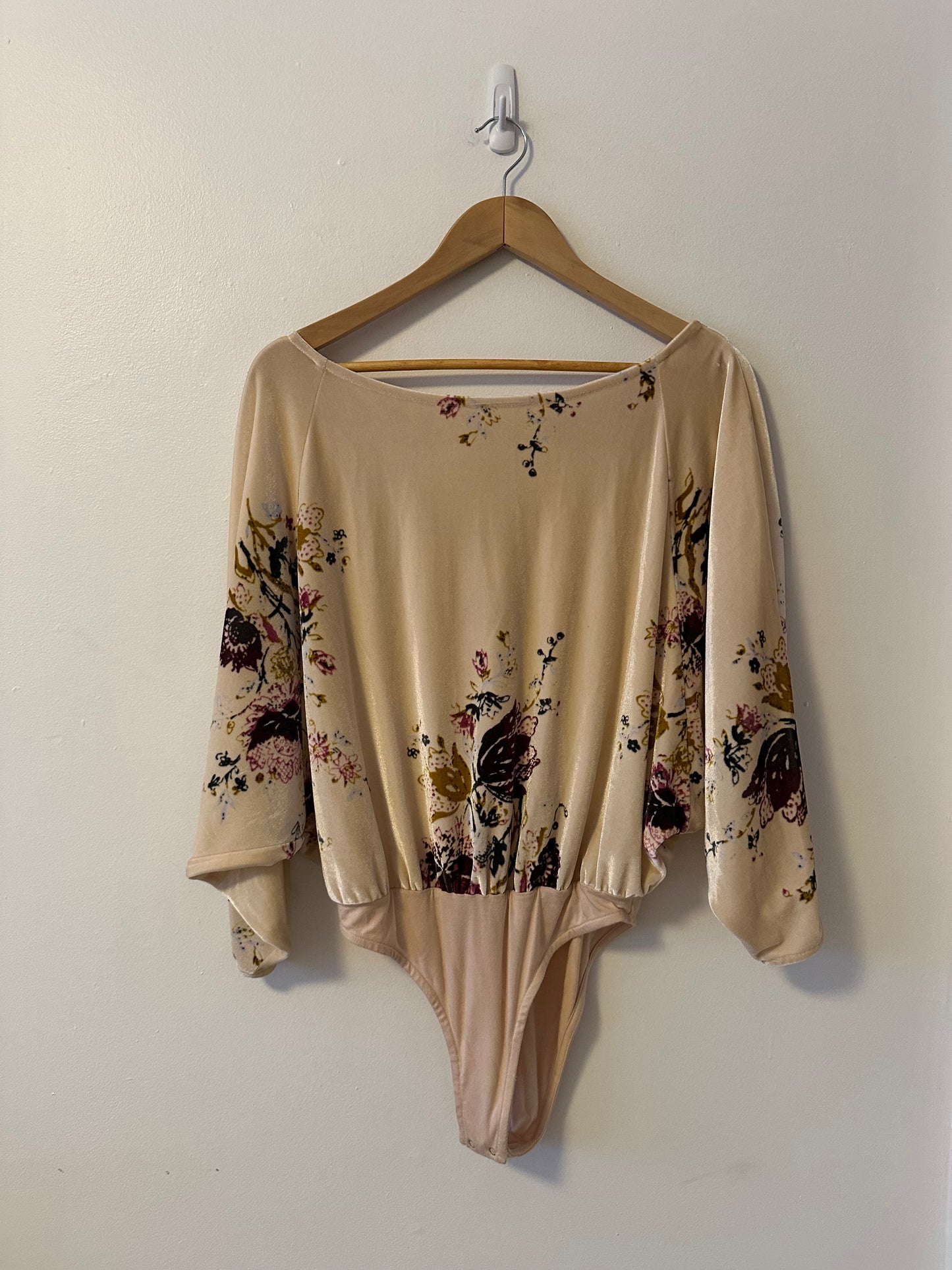 Free People Velvet Slouchy Babe Bodysuit in Neutral Combo | Size XS