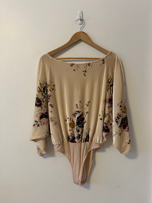 Free People Velvet Slouchy Babe Bodysuit in Neutral Combo | Size XS