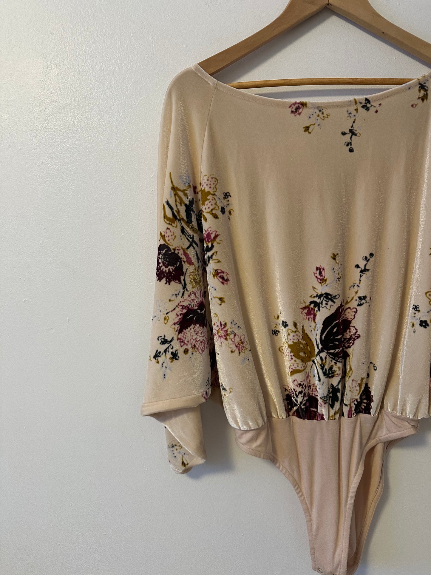 Free People Velvet Slouchy Babe Bodysuit in Neutral Combo | Size XS