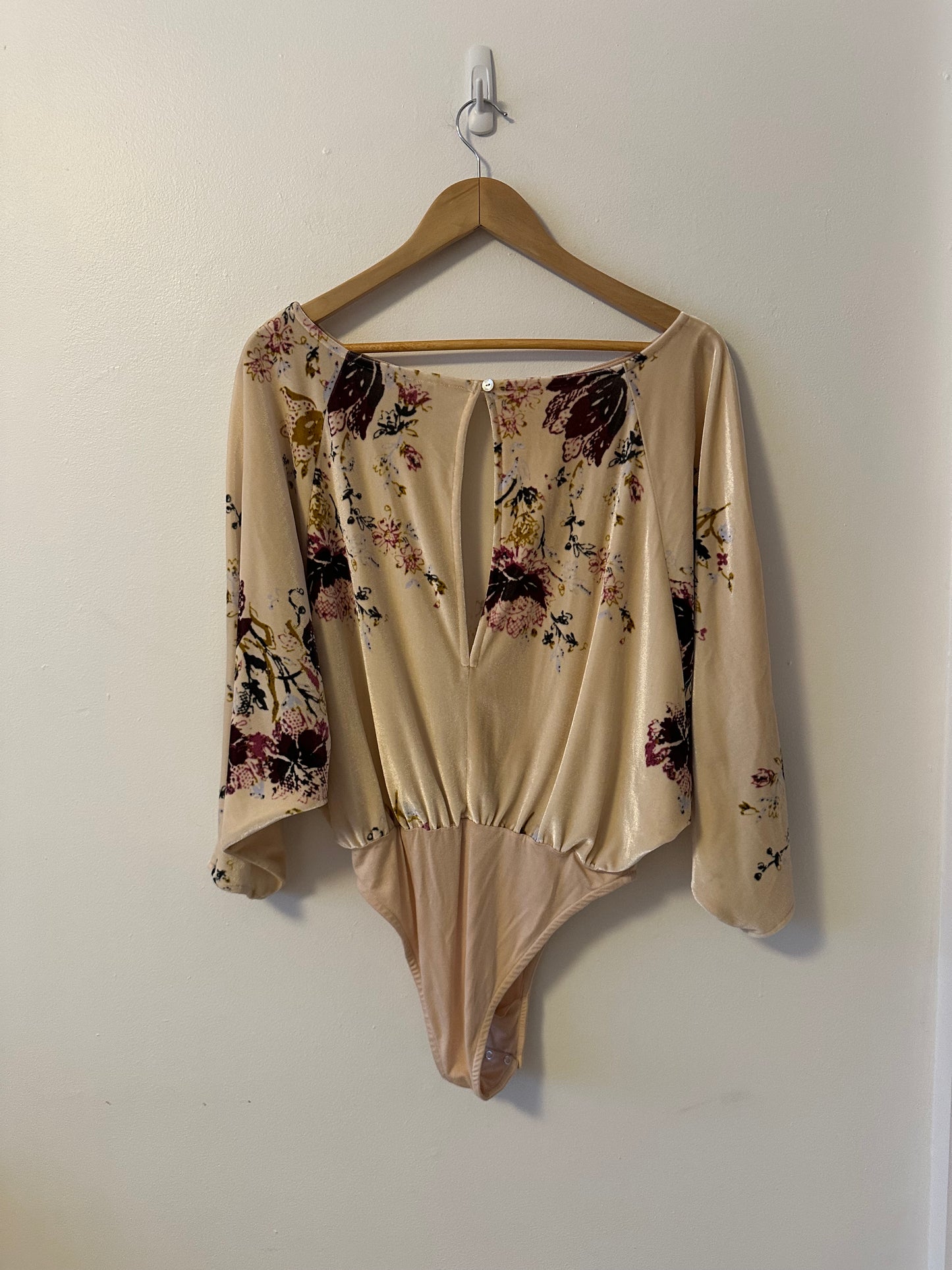 Free People Velvet Slouchy Babe Bodysuit in Neutral Combo | Size XS
