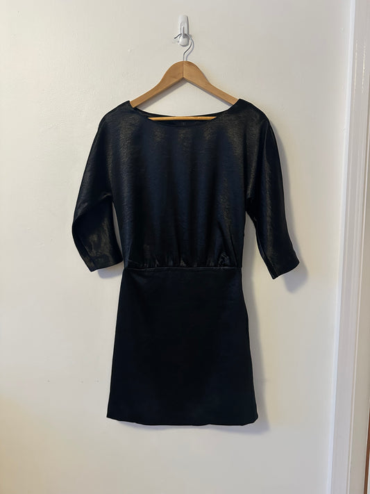 Banana Republic Black Satin Split Sleeve Mini Dress | Size 2