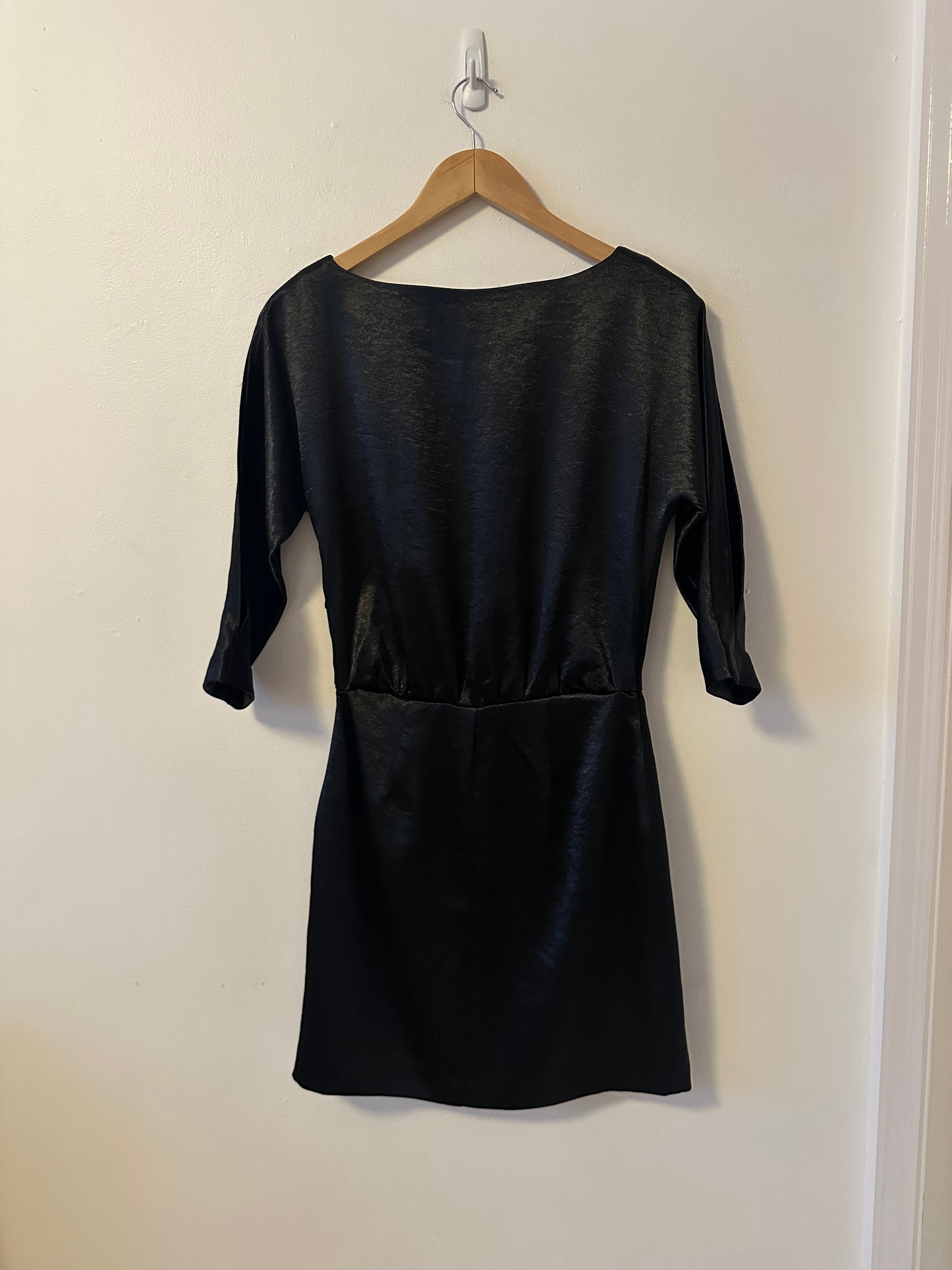 Banana Republic Black Satin Split Sleeve Mini Dress | Size 2