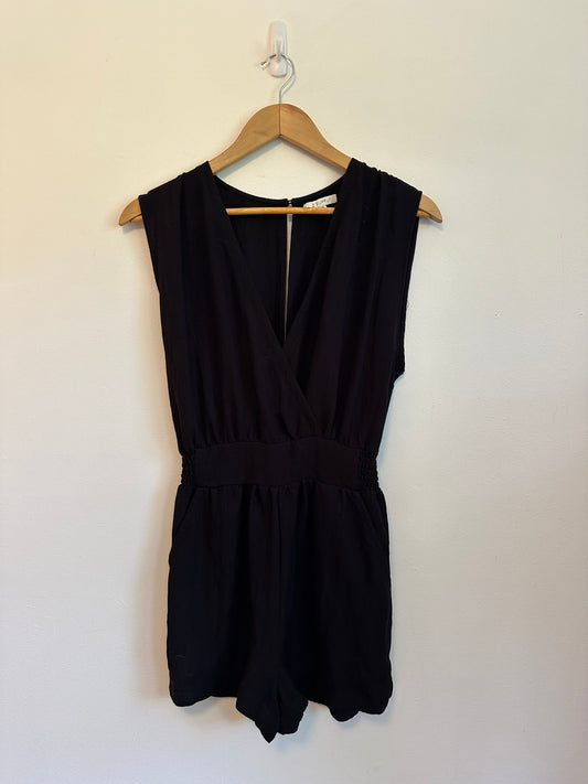 Z Supply Black Sleeveless V-Neck Smocked Waist Romper | Size XS