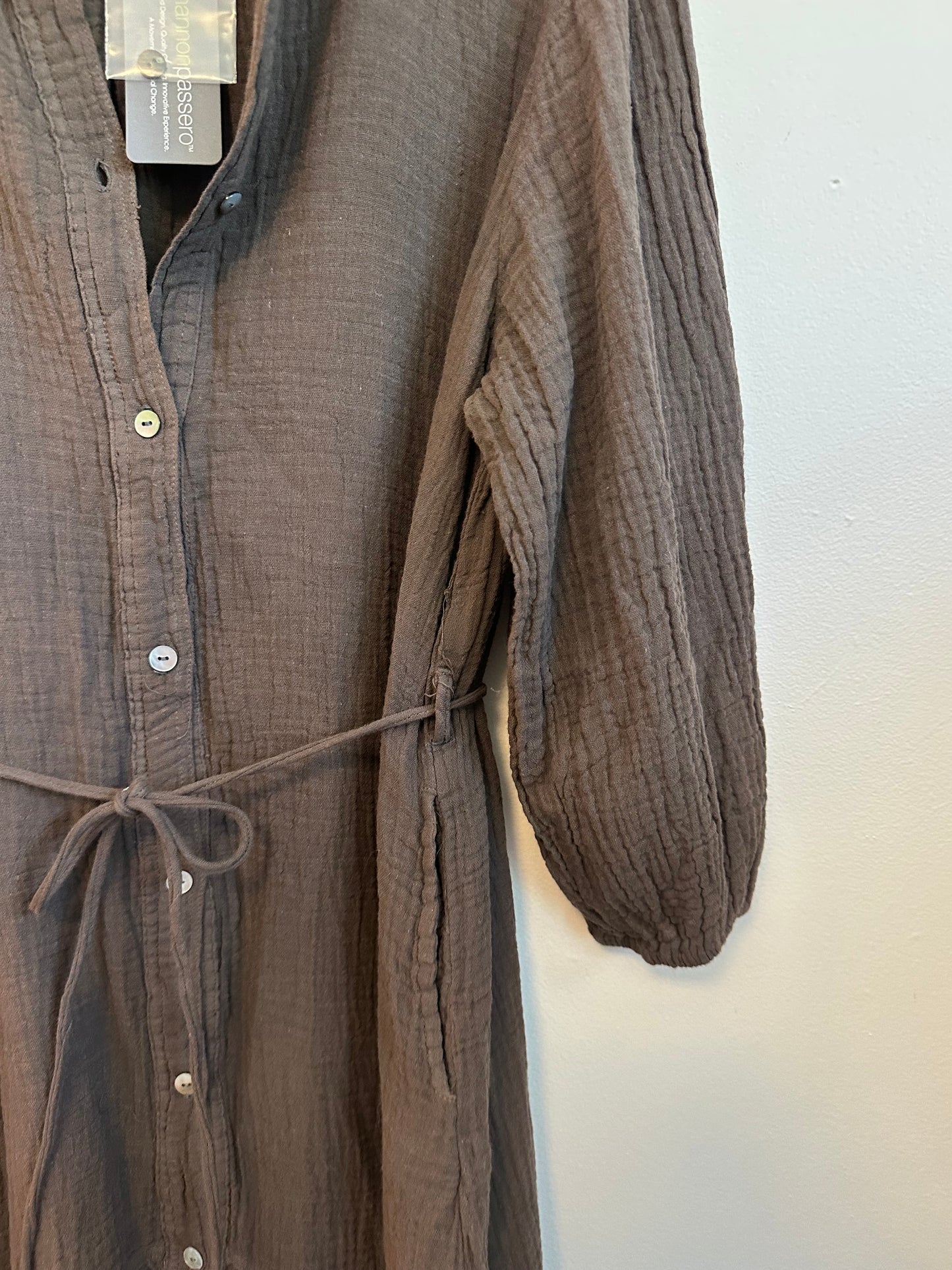 NWT Shannon Passero Cotton Gauze Button Front Dress in Brown | Size Medium