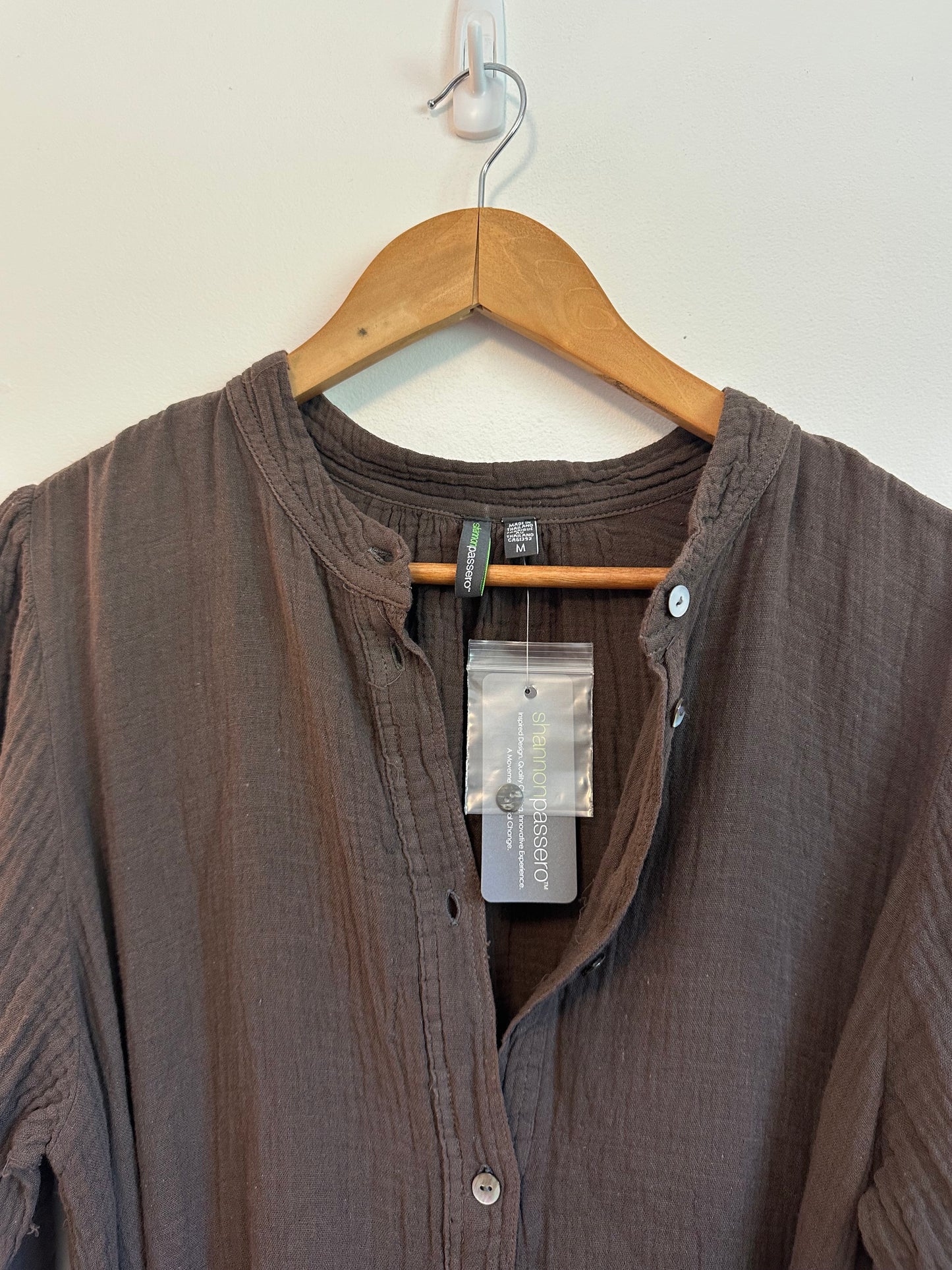 NWT Shannon Passero Cotton Gauze Button Front Dress in Brown | Size Medium