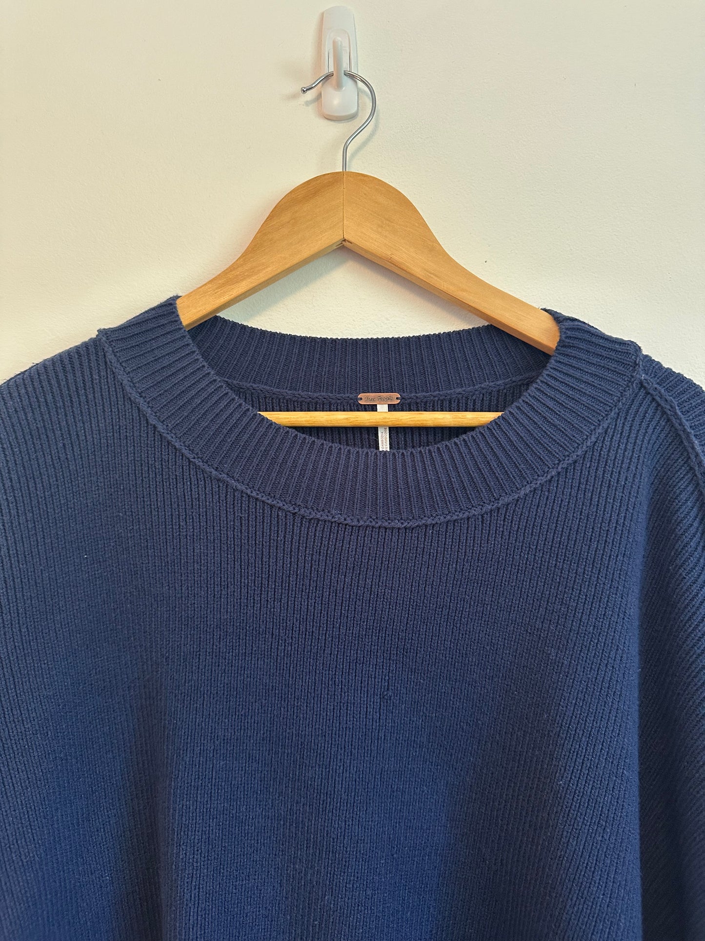 NWT Free People Easy Street Cropped Pullover Sweater in Navy Blue | Size Large
