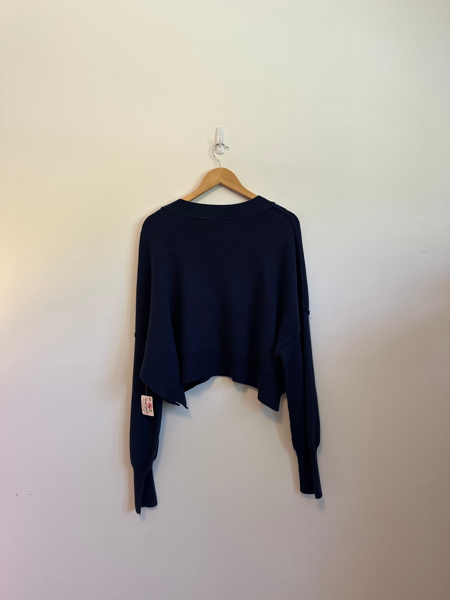 NWT Free People Easy Street Cropped Pullover Sweater in Navy Blue | Size Large