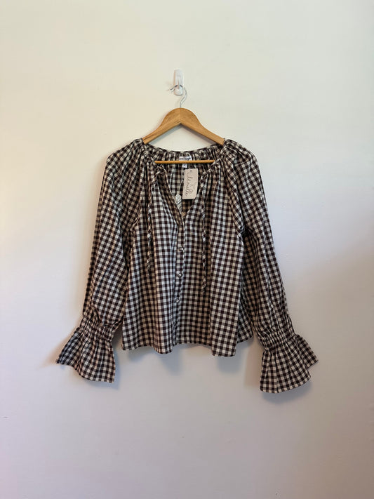 NWT Emerson Fry Belle Blouse in Cocoa Gingham | Size Medium