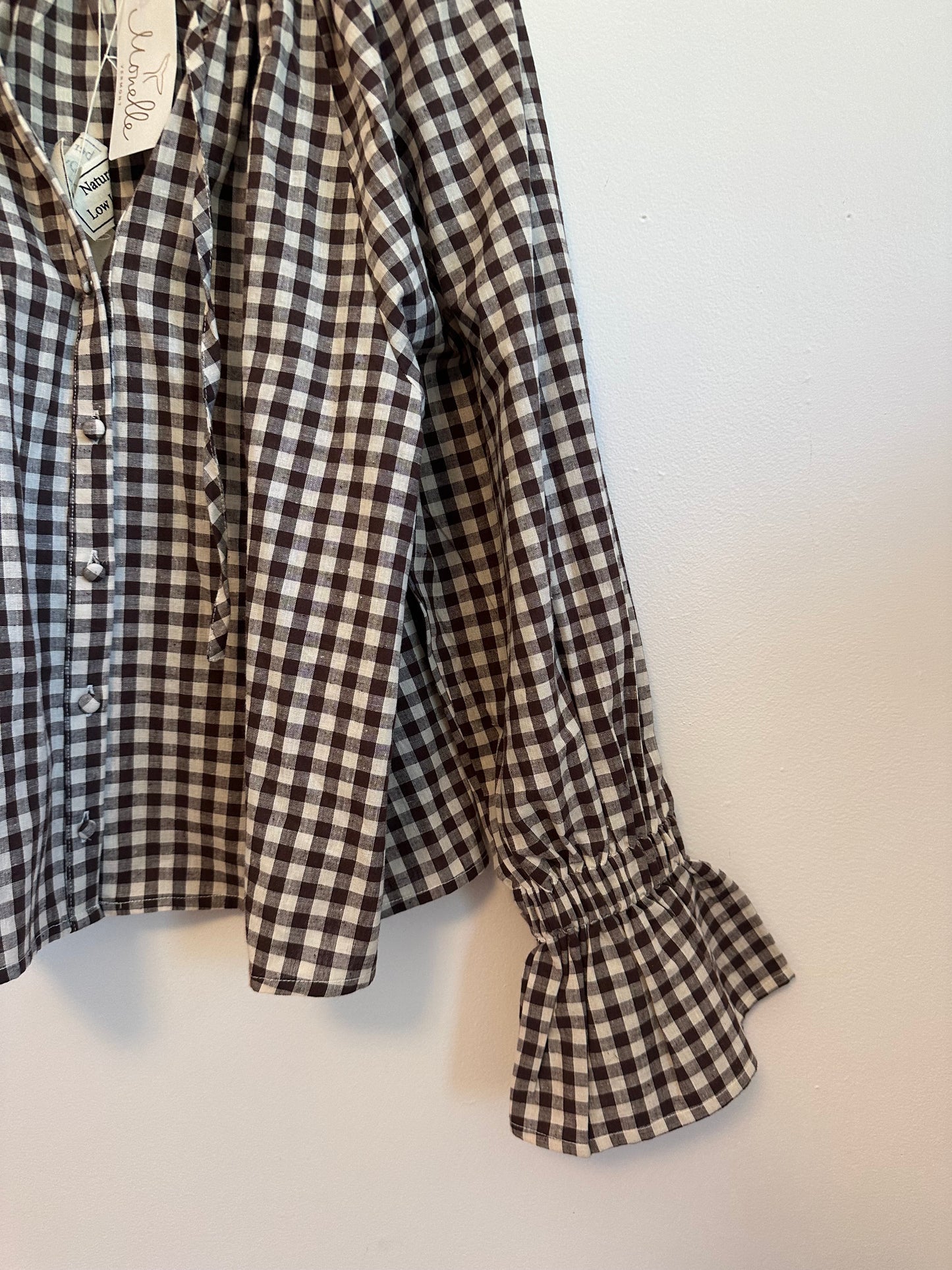 NWT Emerson Fry Belle Blouse in Cocoa Gingham | Size Medium