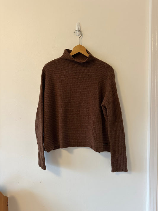 Carve Designs Women Brown Pullover Mock Neck Organic Cotton Waffle Sweater