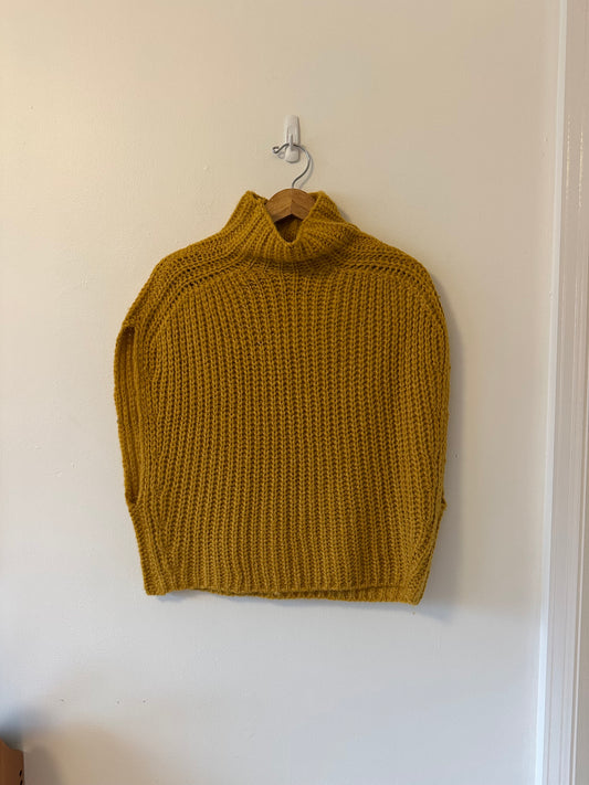 Elan Cable Knit Mustard Yellow Turtleneck Sweater Vest | Size Small