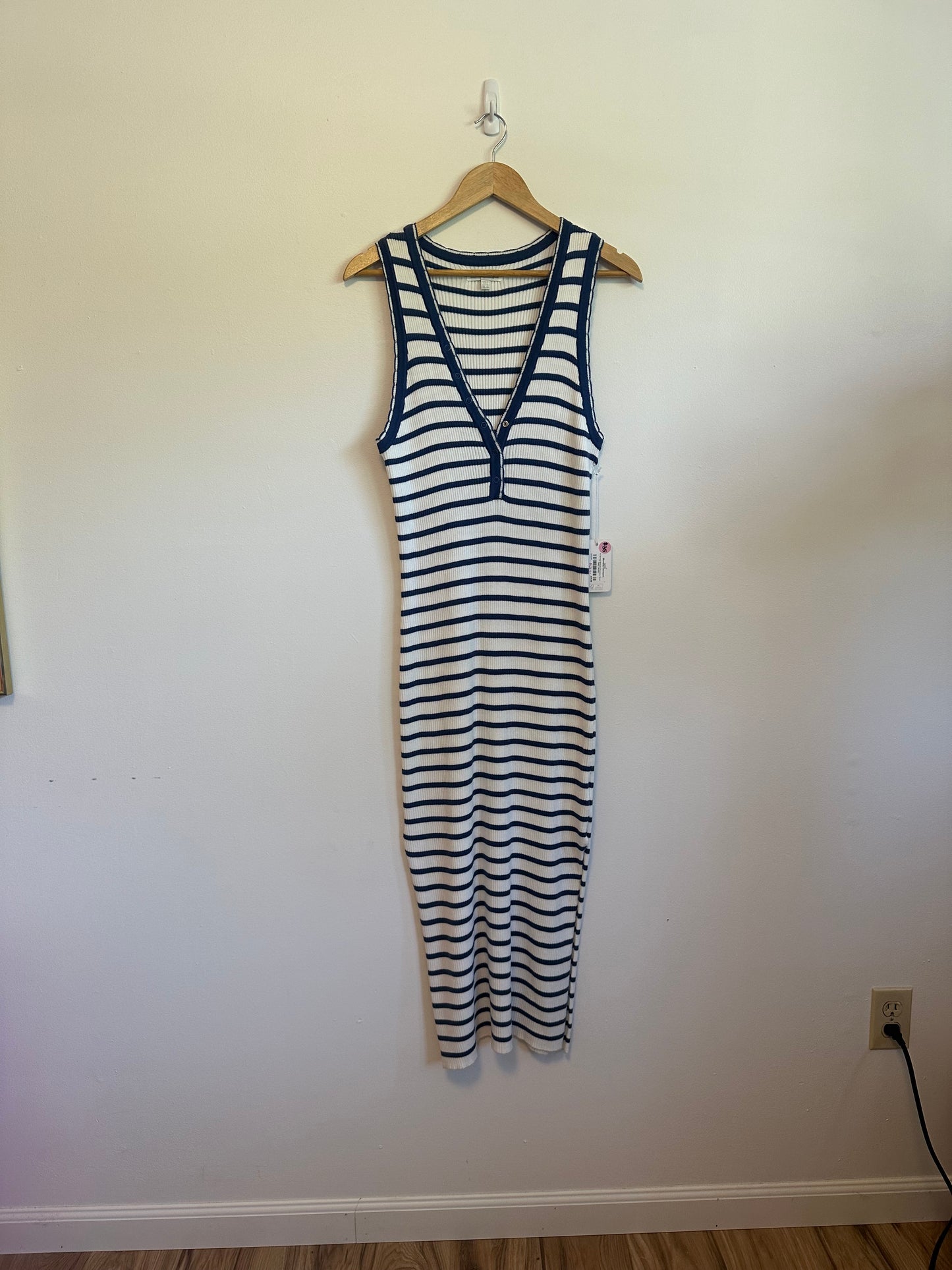 NWT PJ Salvage Seaside Ribbed Midi Dress in Ivory and Blue Stripe | Size XL